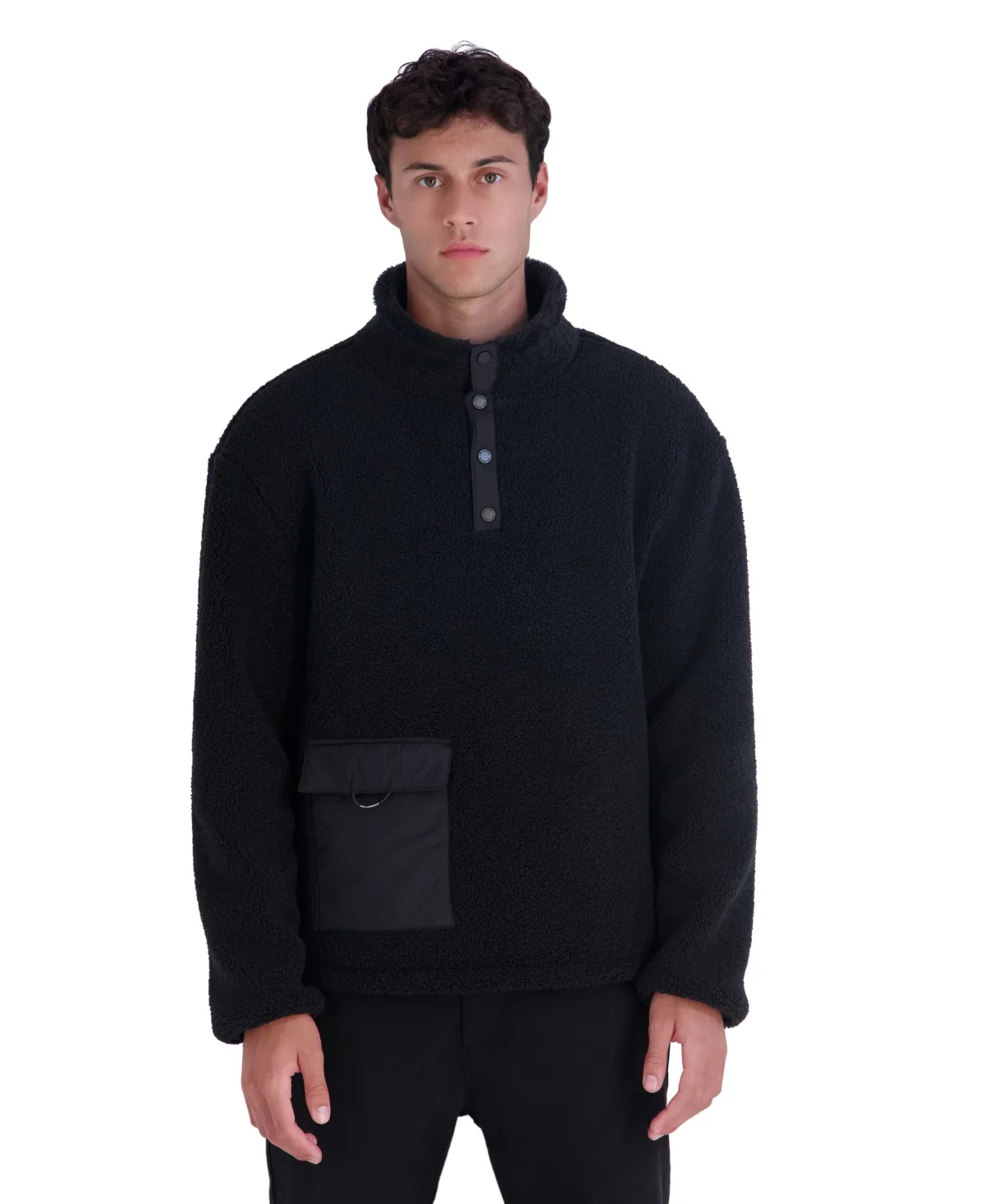 Mixed Media Sherpa Mock Neck Pullover by Karl Lagerfeld