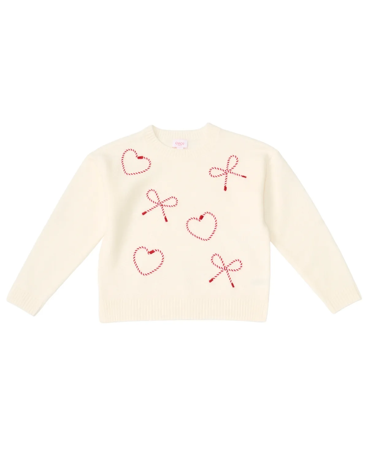 Bow Heart Soutache Long-Sleeve Sweater by CeCe