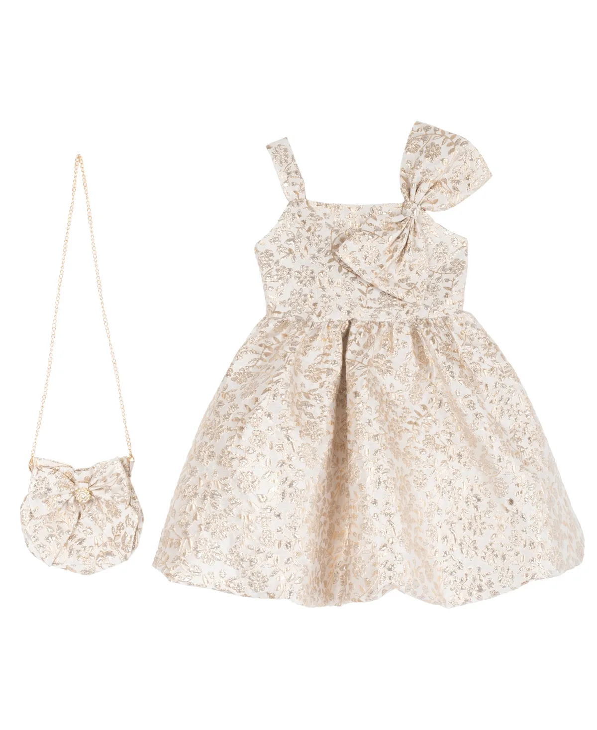 Brocade Bow Strap Dress with Matching Handbag by Rare Editions