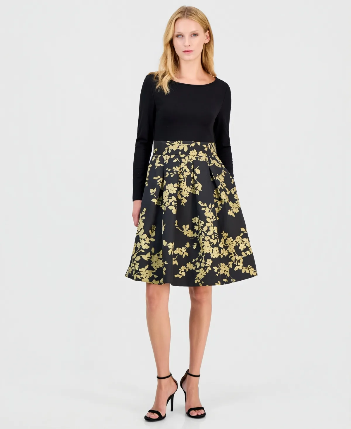 Serentiy Fit & Flare Boat Neck Jacquard Dress by Anne Klein
