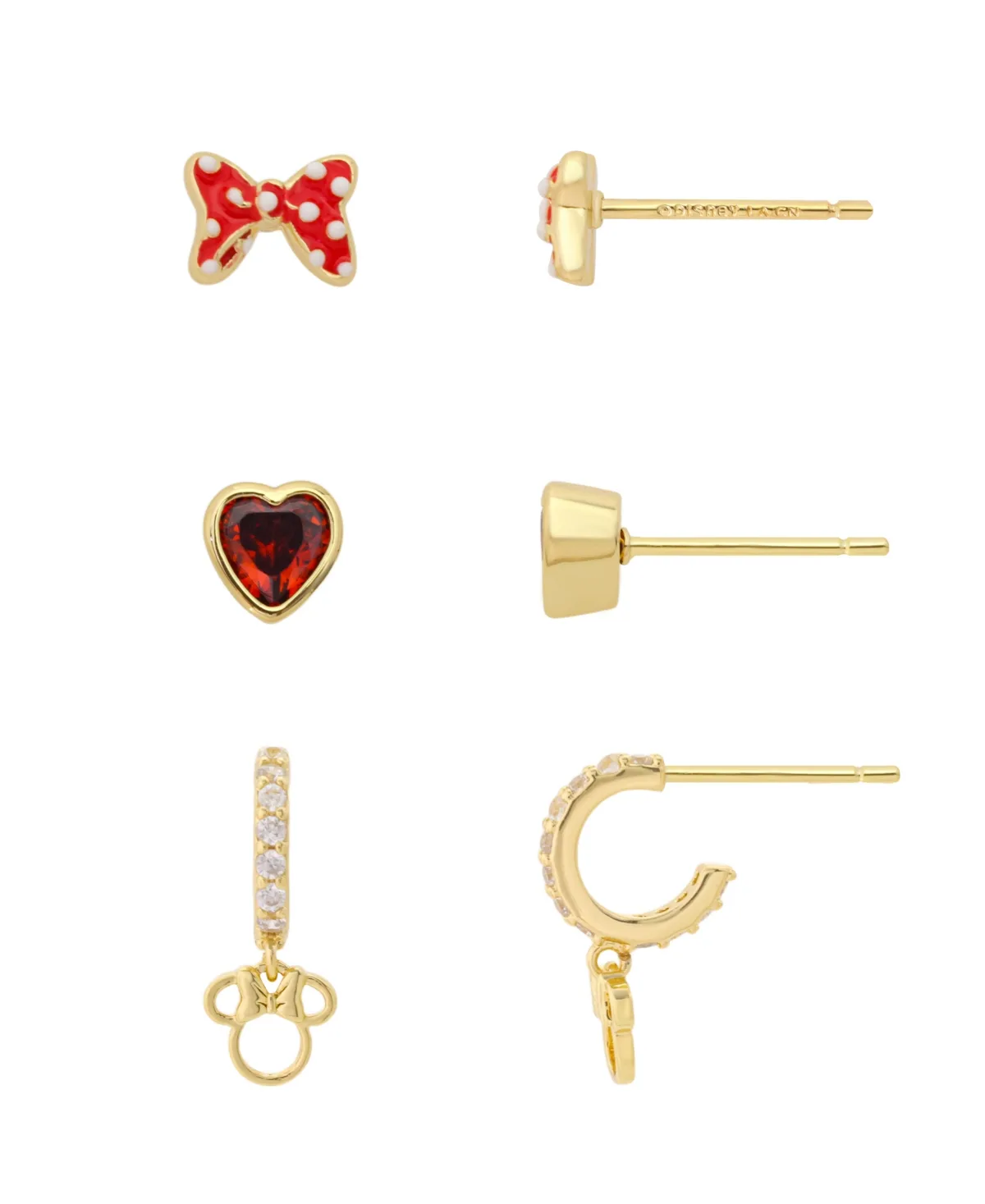 Disney Minnie Heart Cubic Zirconia Gold-Tone Earrings, 3-Pair Set by Disney