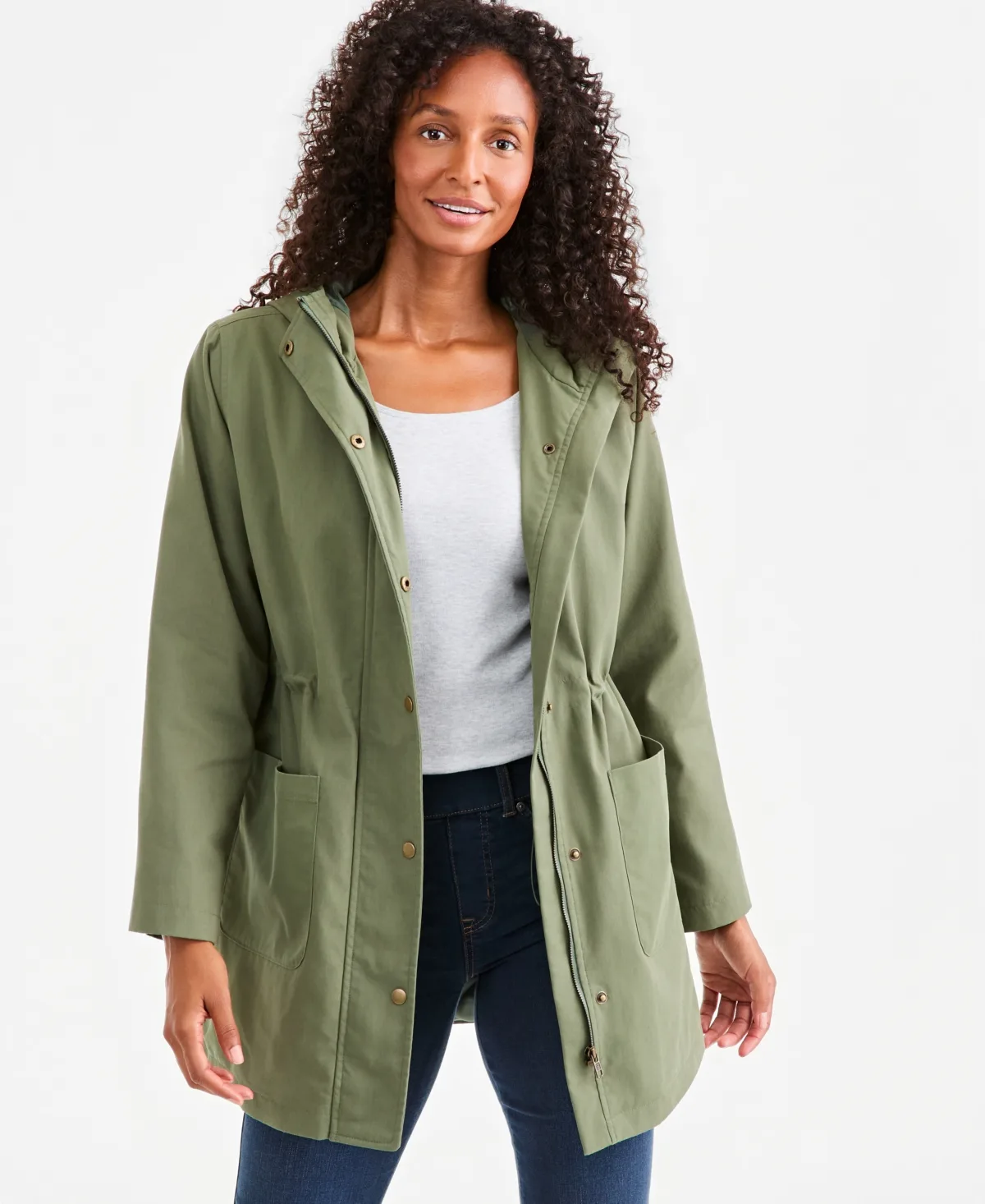 Cinched-Waist Hooded Parka by Style & Co