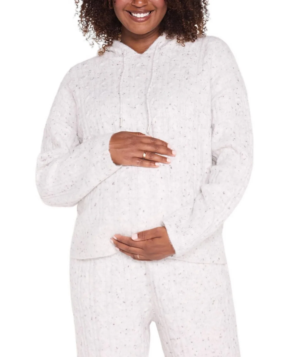 Long Sleeve Cable Knit Sweater Hoodie by Motherhood Maternity