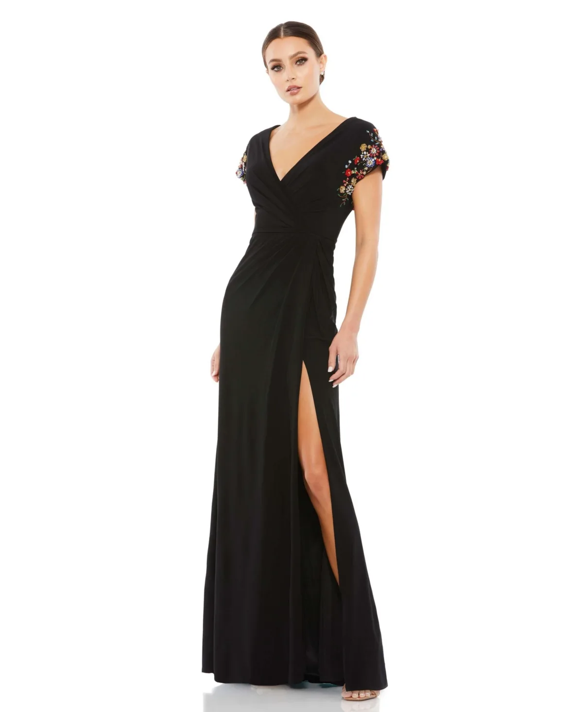 Embellished Sleeve Jersey Wrap Gown by M.A.C.