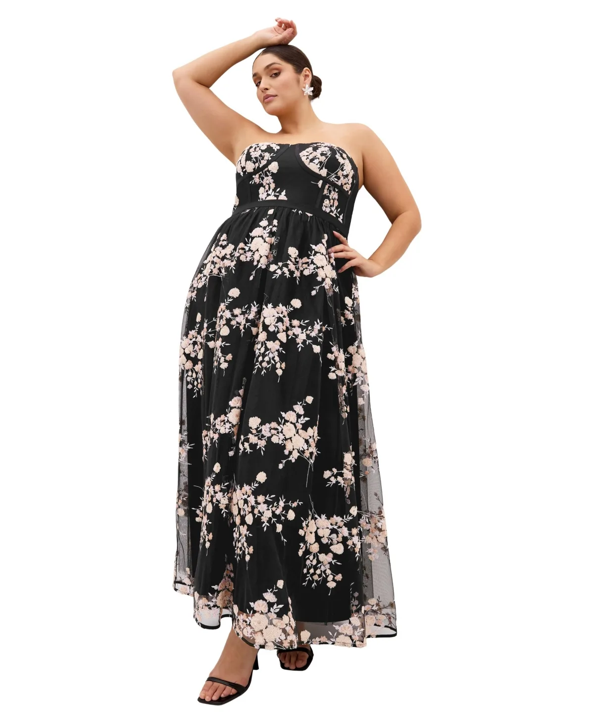Ambrosia Fit-and-Flare Embroidery Tulle Maxi Dress by City Chic