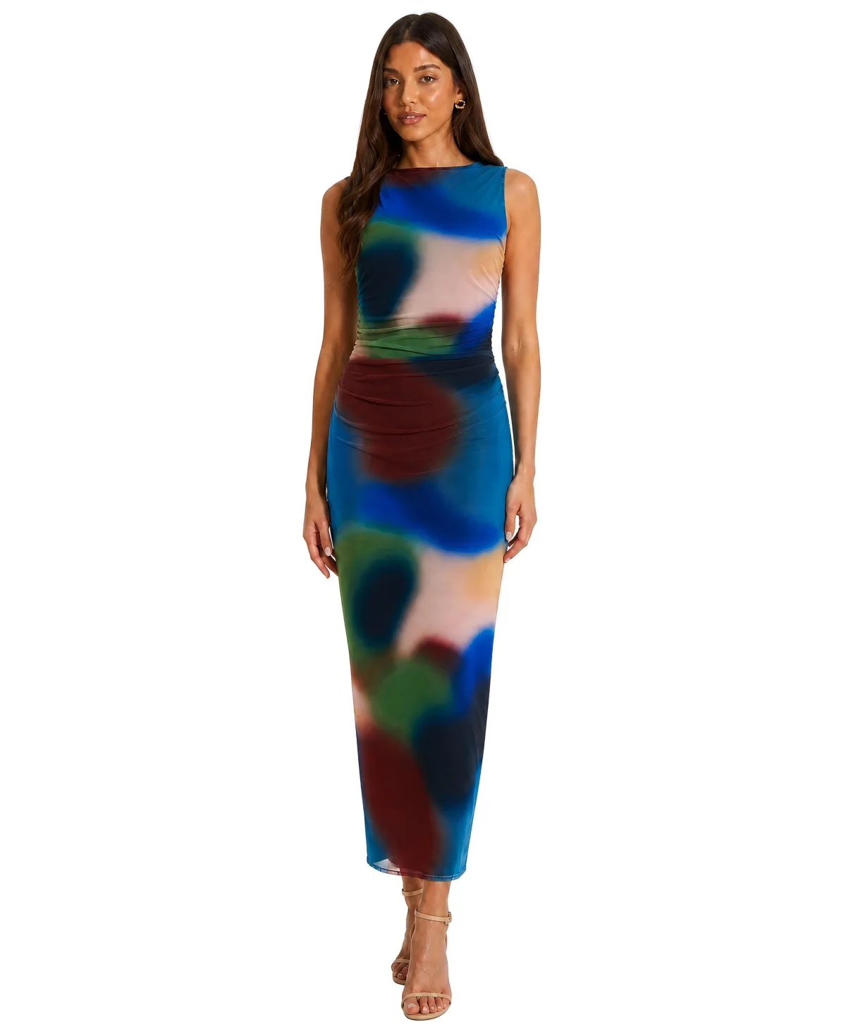 Mesh Air Brush Round Neck Sleeveless Maxi Dress by Quiz