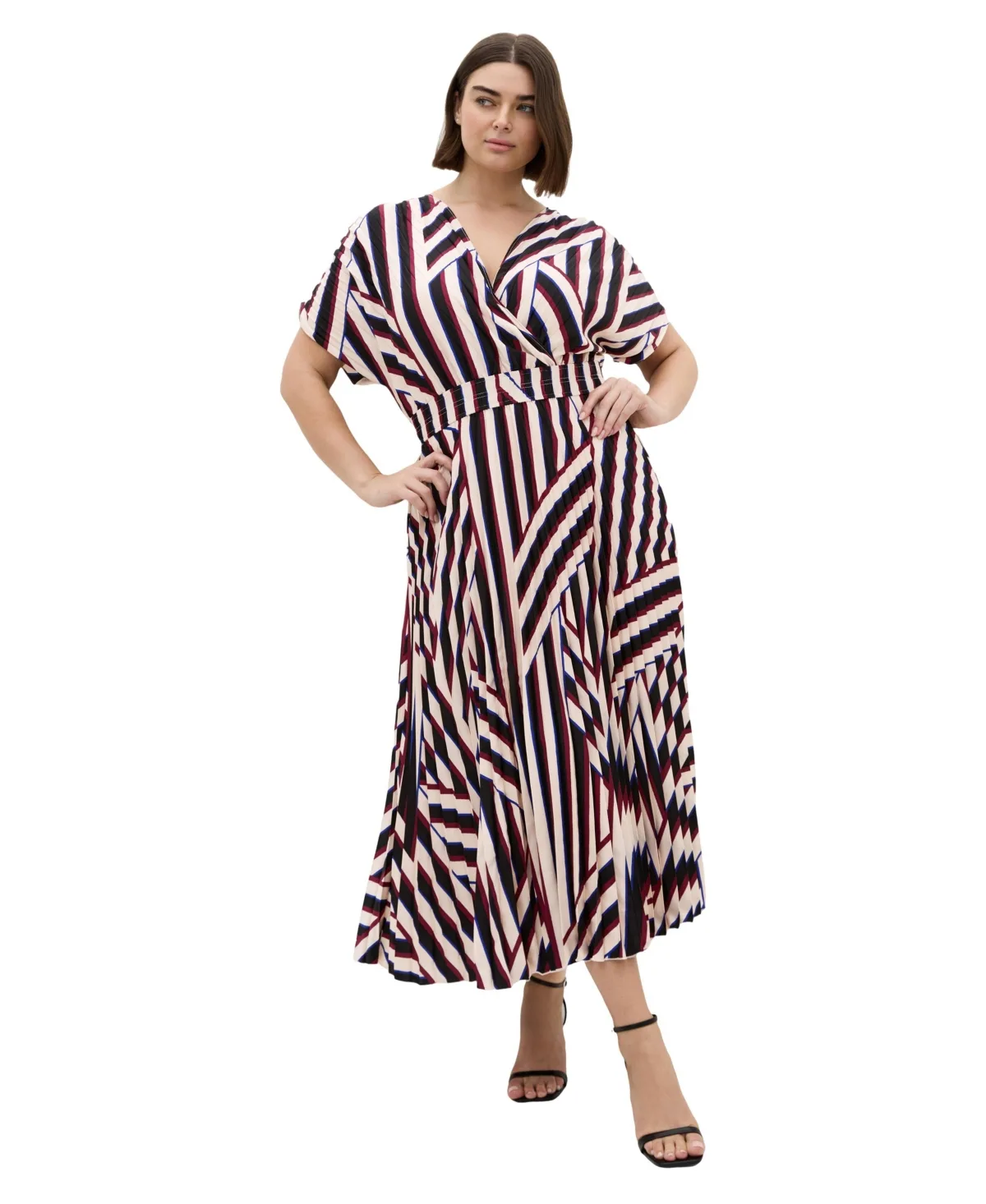 Eloisa Striped Short-Sleeve V-Neck Dress by City Chic