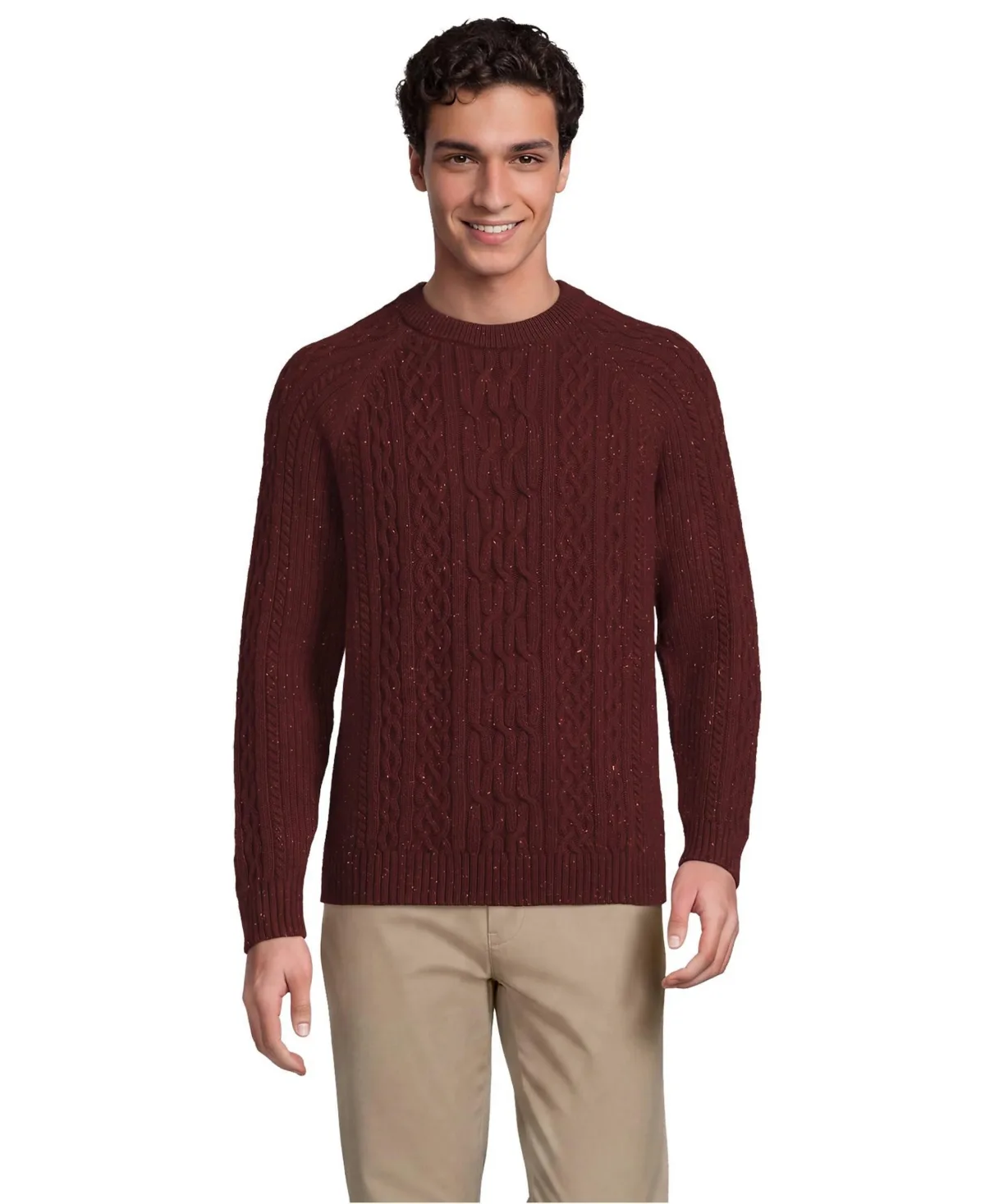 Cable-Knit Wool-Blend Crewneck Sweater by Lands' End