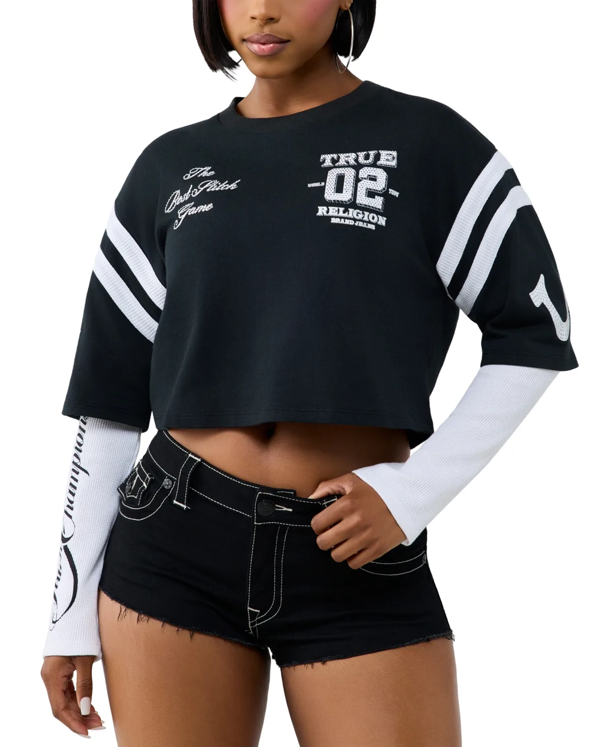 Crystal Sporty Graphic Cropped Long-Sleeve T-Shirt by True Religion