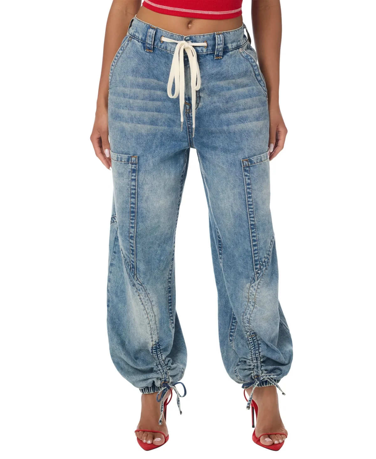 Balloon Horseshoe High-Waisted Drawstring Denim Joggers by True Religion