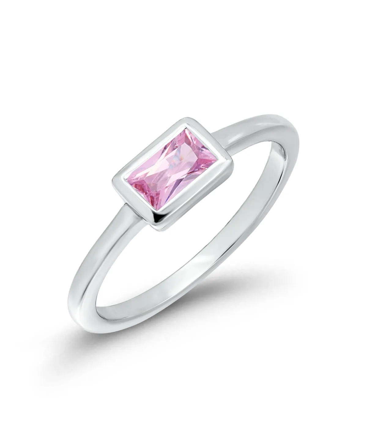 Cubic Zirconia Baguette Silver-Tone Ring