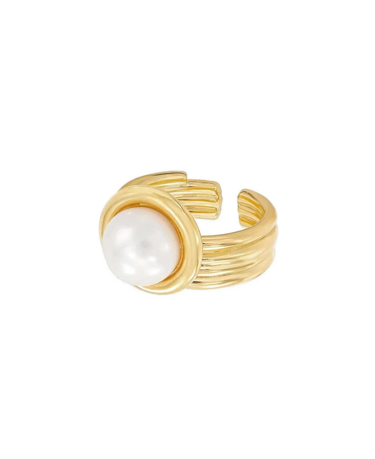 Josh & Chloe Meandro Textured Pearl Statement Adjustable Ring 14k Gold Plated Bold by Chloé
