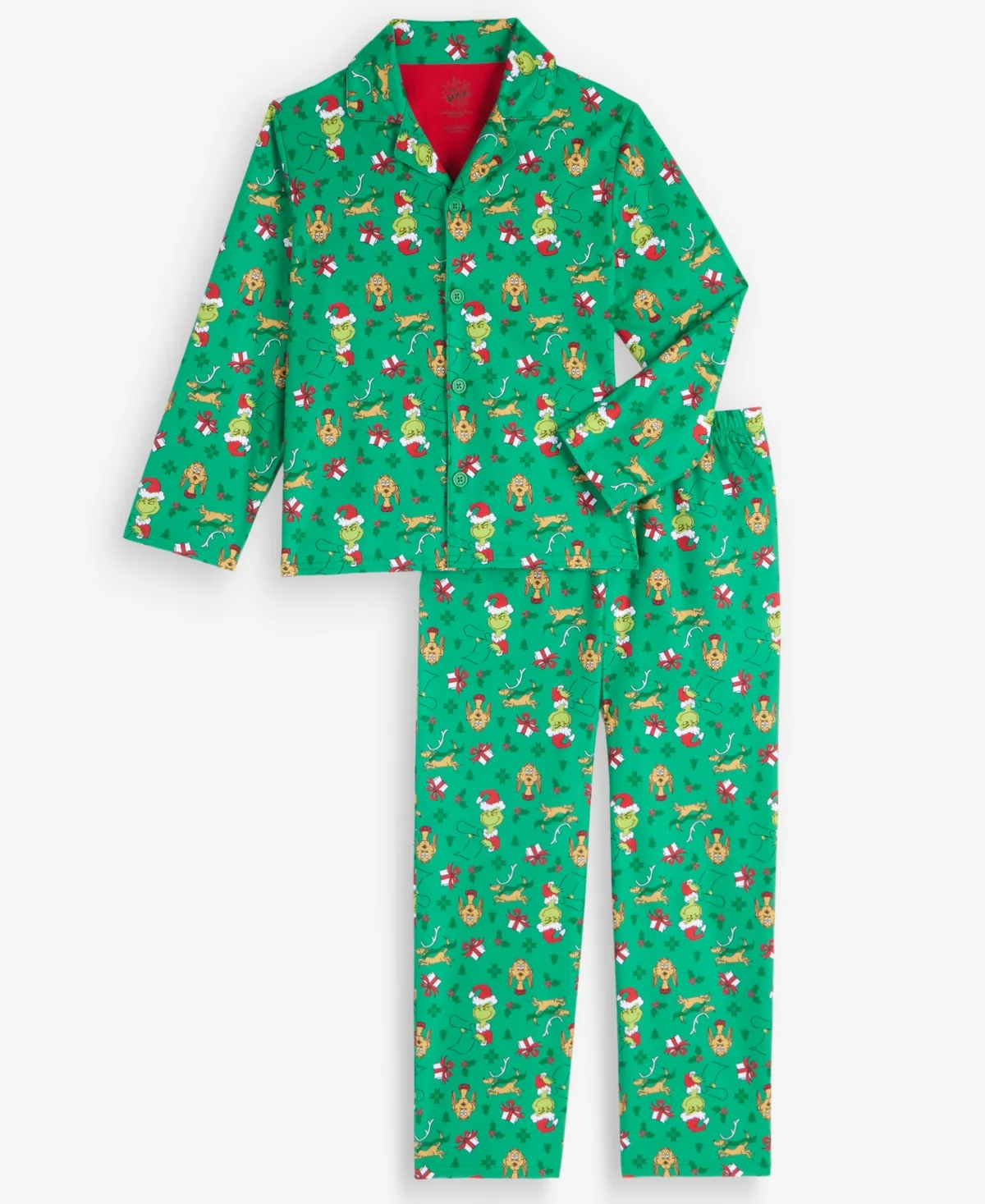 The Grinch Long-Sleeve Flannel Button-Down Top and Pants, 2-Piece Set by Dr Seuss