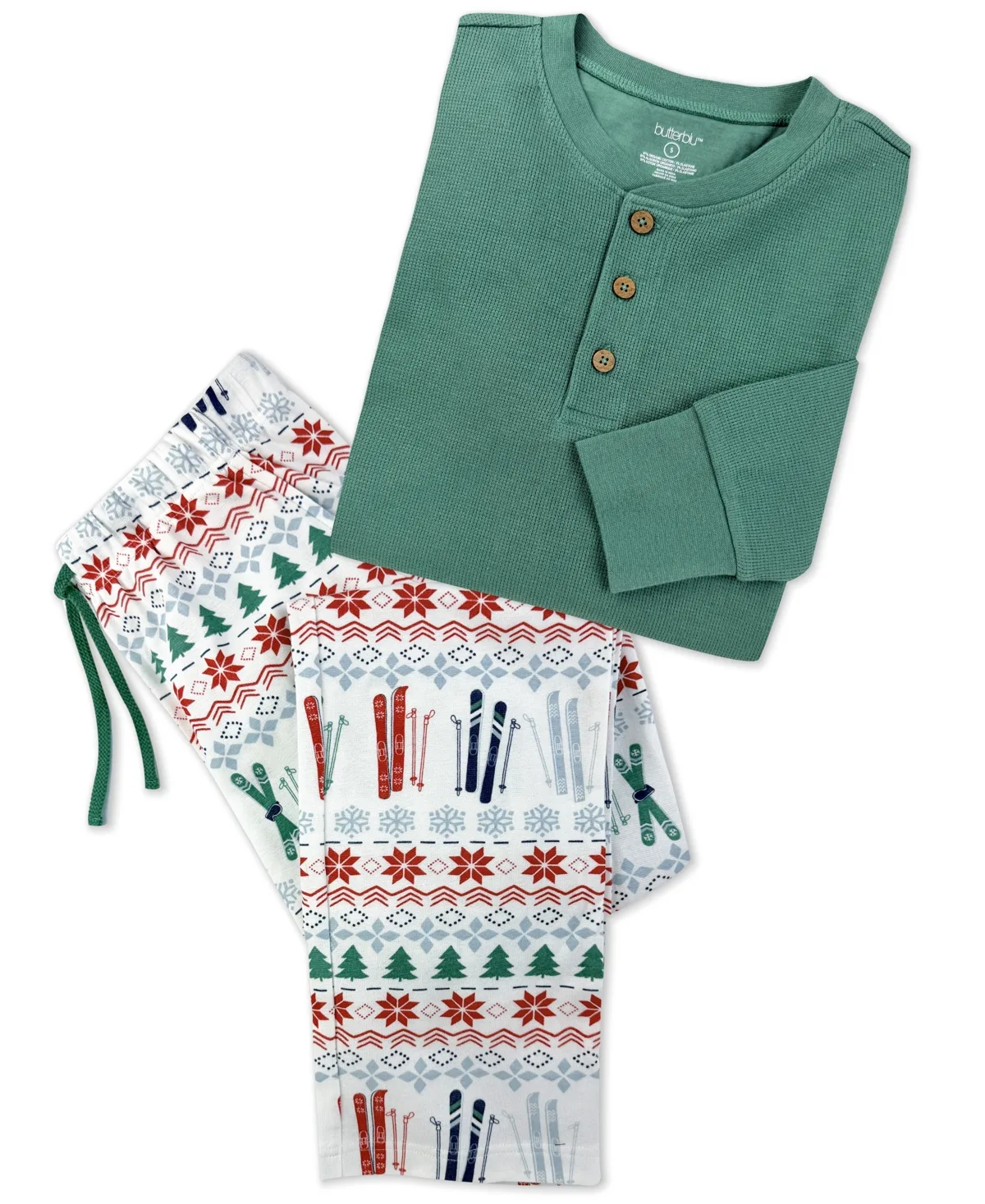 Long-Sleeve Organic Cotton Henley Top and Pants, 2-Piece Pajama Set by Butterblu