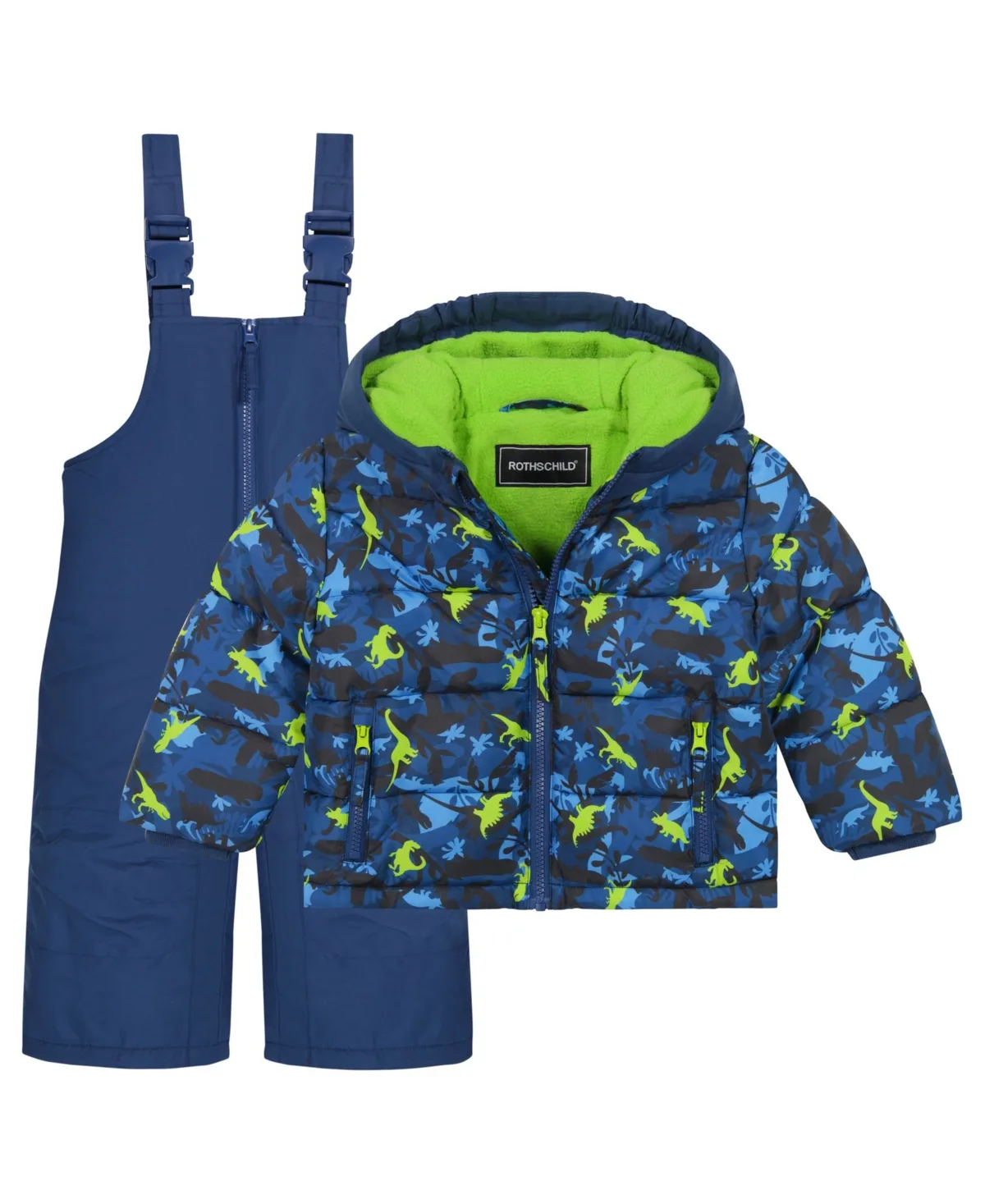 Dinosaur-Print Puffer Hooded Jacket and Ski Bib, 2-Piece Set by S Rothschild & Co