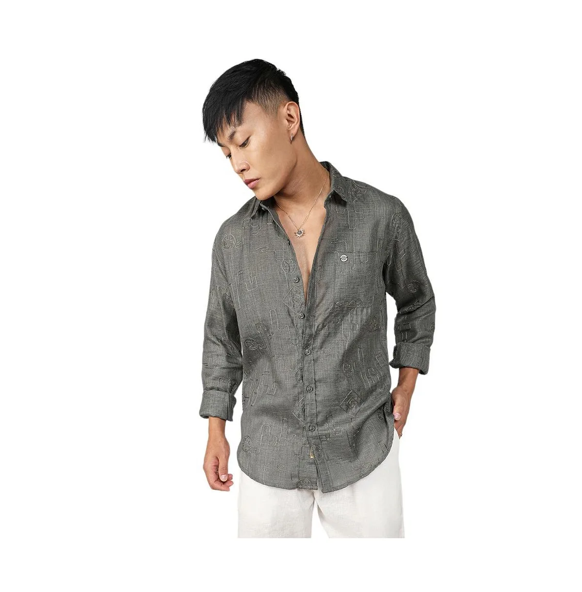 Embroidered One-Lined Shirt by Campus Sutra