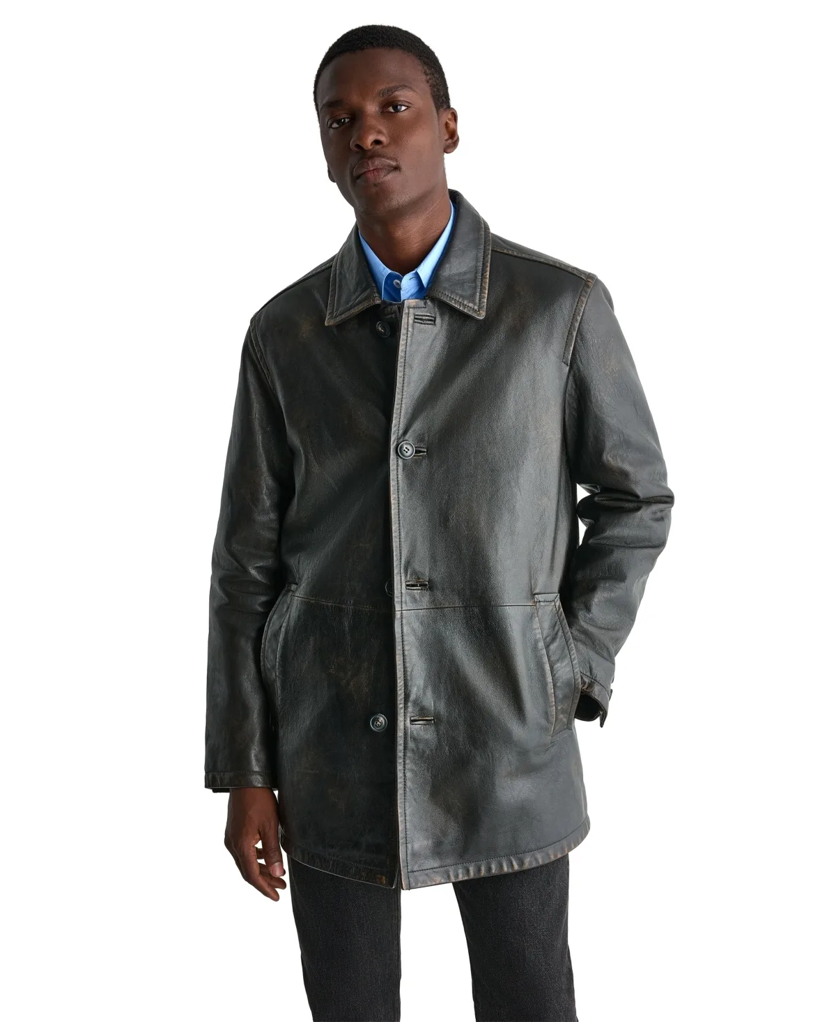 Leather Button-Front Car Coat by Wilsons Leather