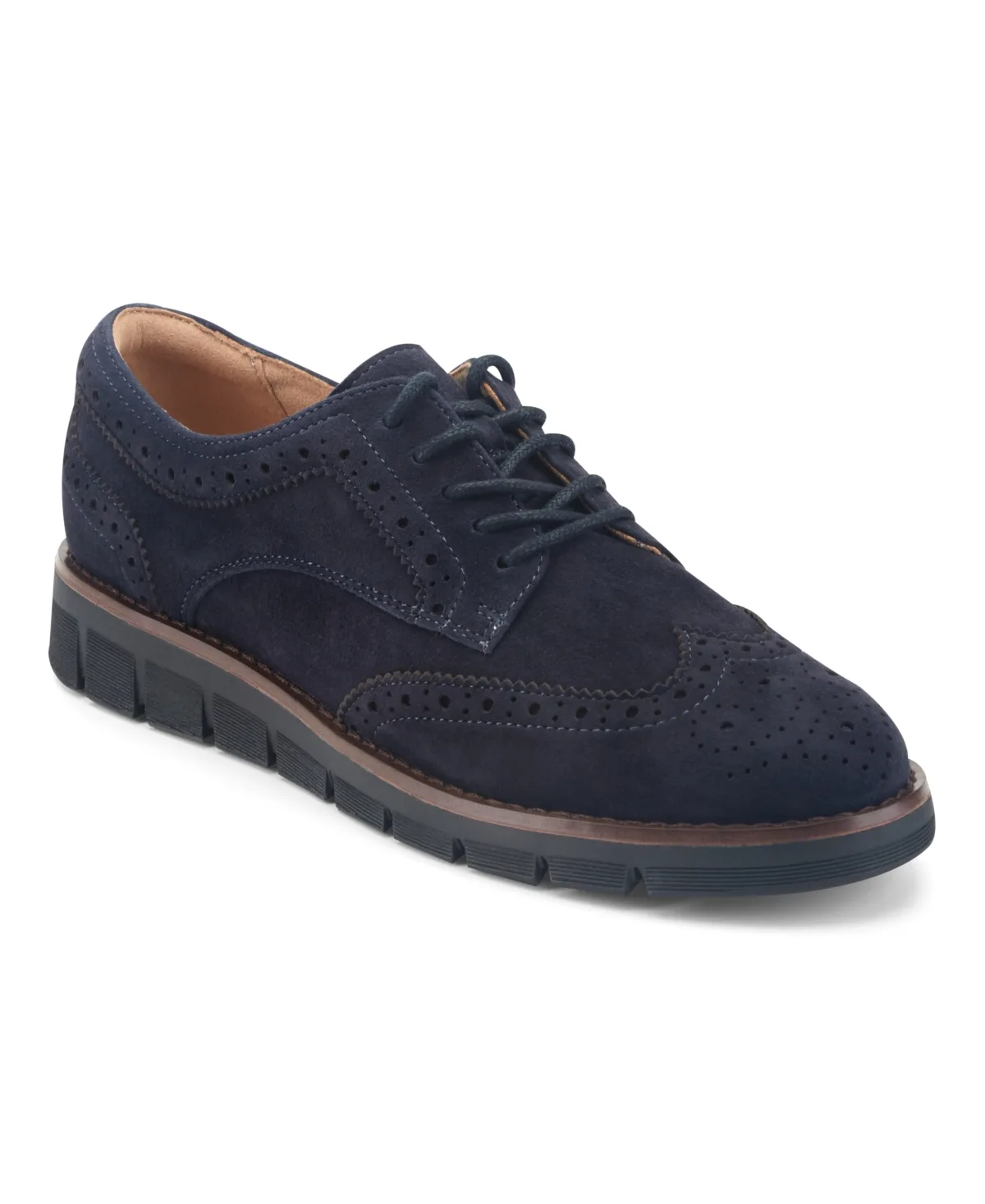 Veanna eFlex Lace-Up Wingtip Oxfords - Dark Blue Suede by Easy Spirit