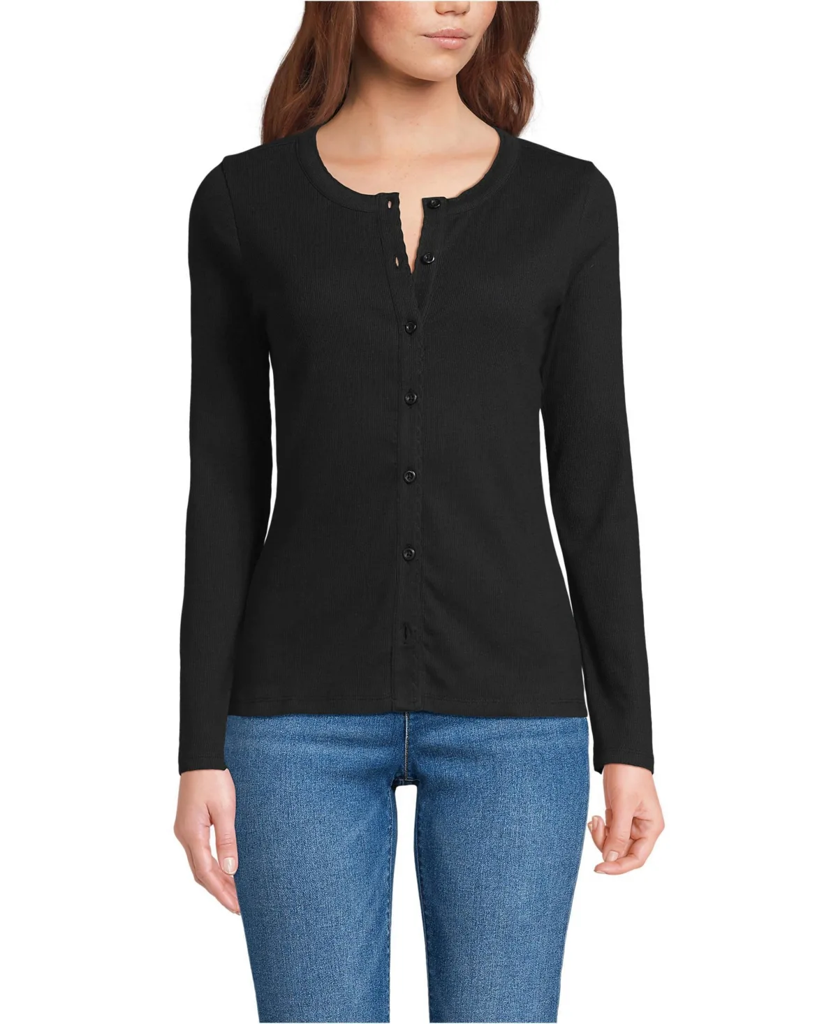 Long Sleeve Micro Rib Button Through Cardigan by Lands' End