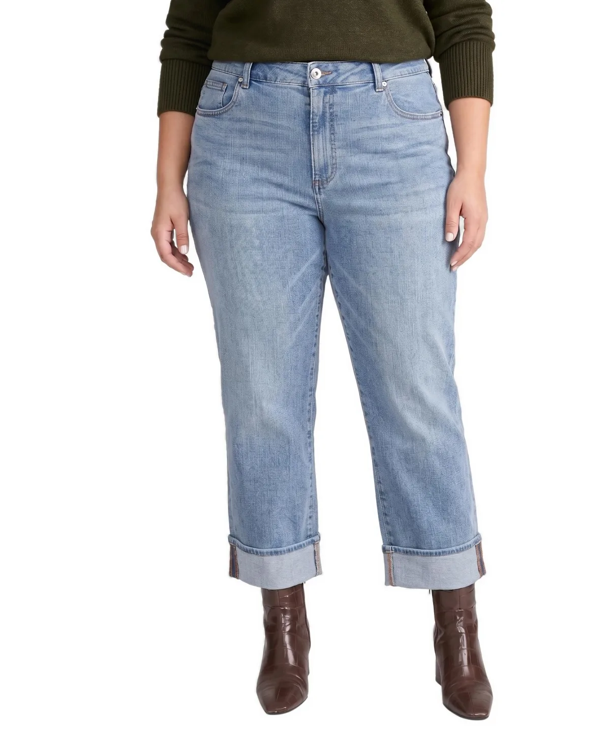 Stevie High Rise Cuffed Straight Leg Jeans