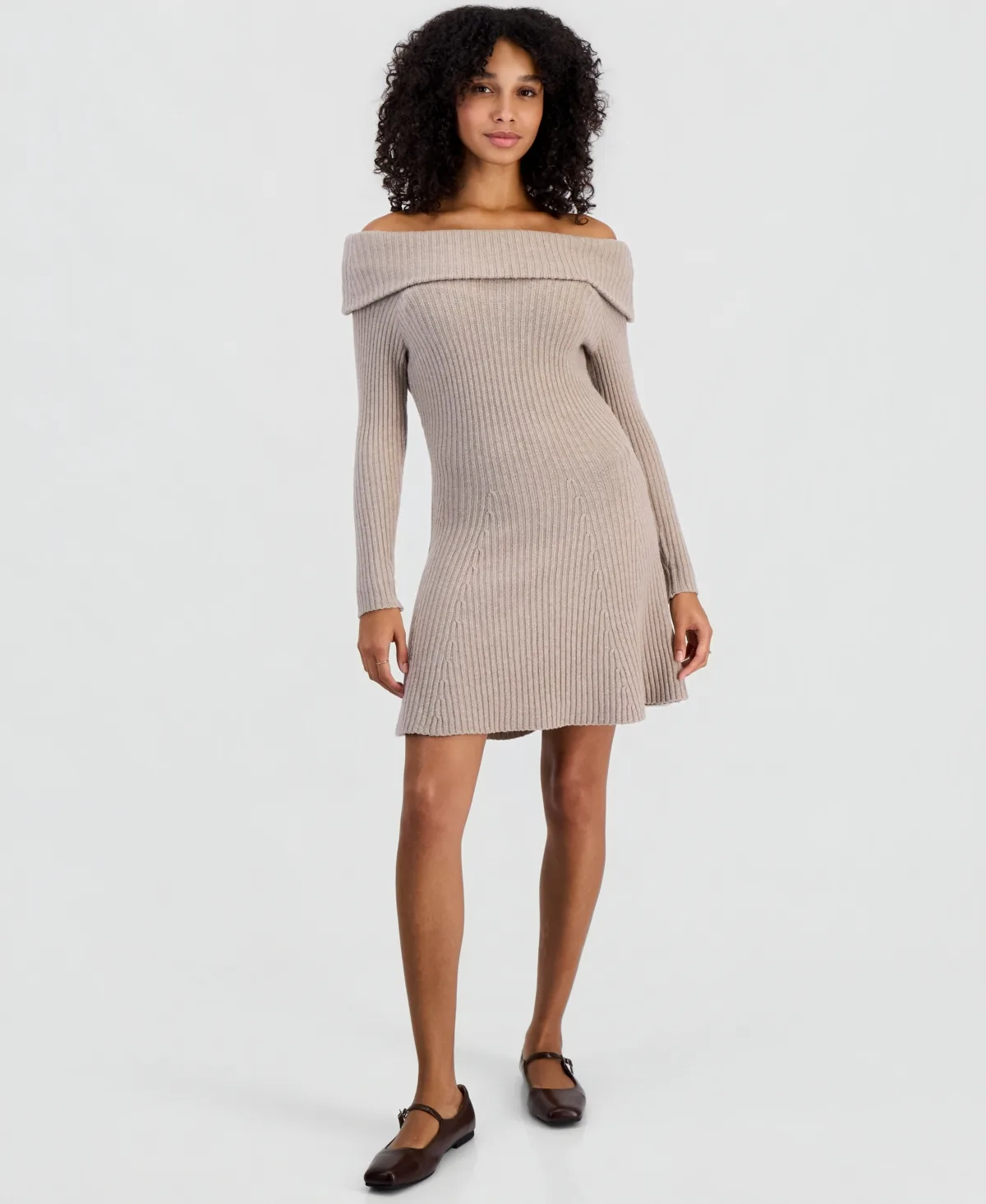 Marilyn Off-Shoulder Ribbed-Knit Sweater Dress by Madden Girl