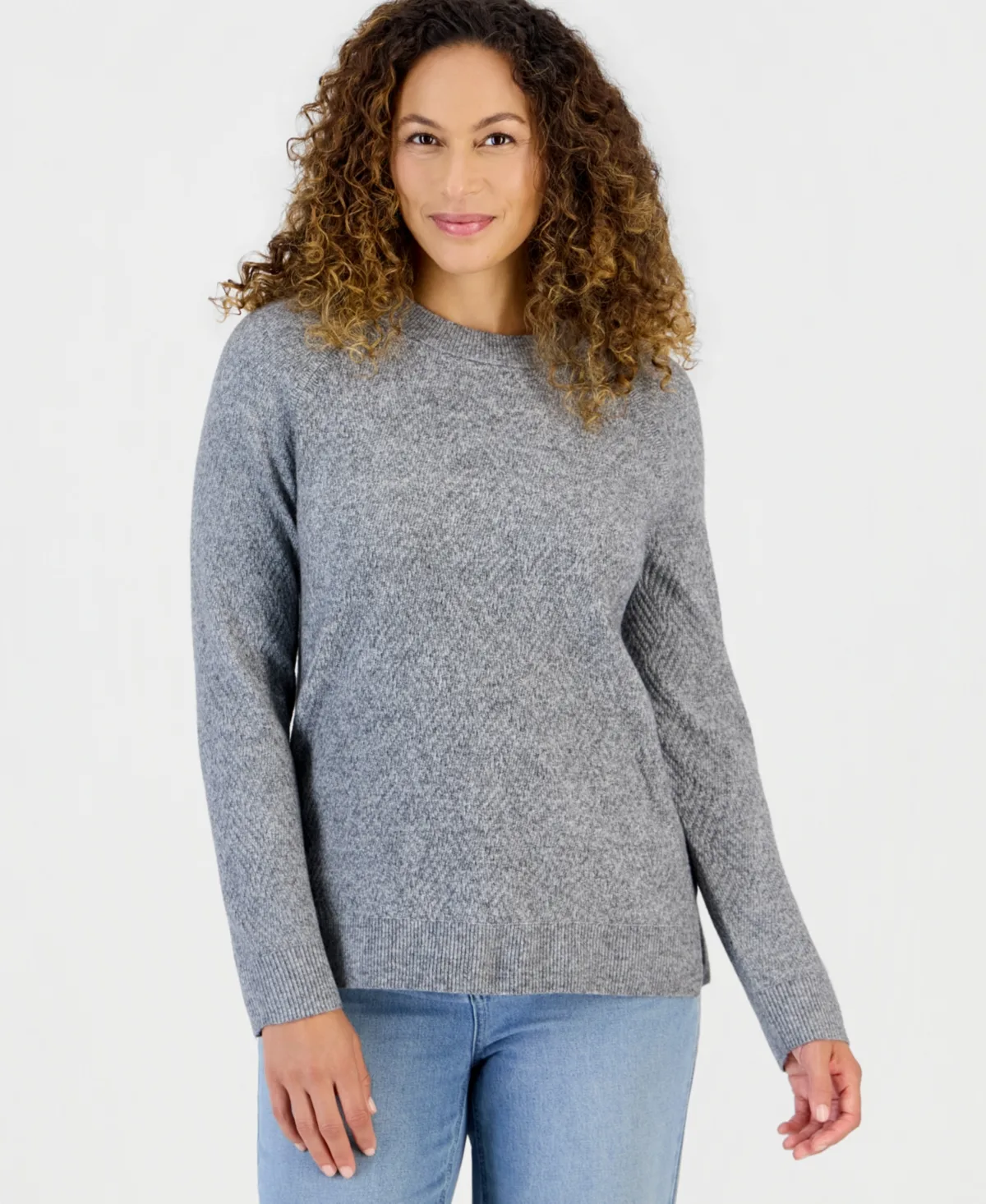LuxSoft Novelty Stitch Crewneck Sweater by Style & Co