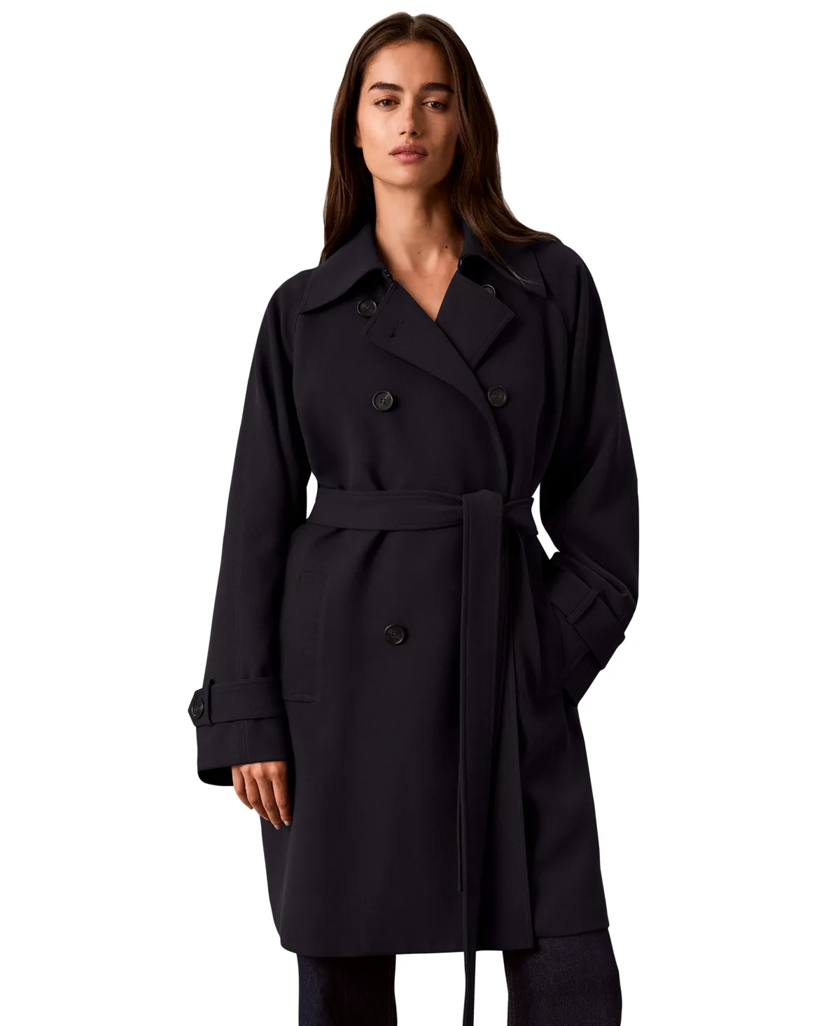 Double-Breasted Belted Trench Coat by Calvin Klein