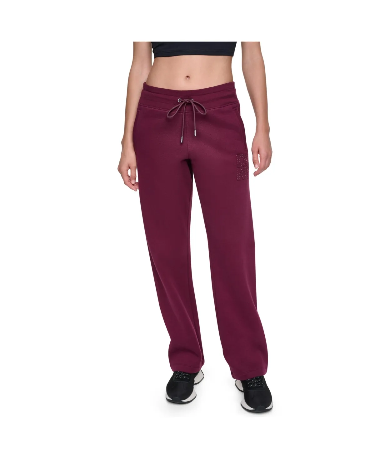 Stacked Rhinestone Applique High-Rise Straight-Leg Pants by DKNY