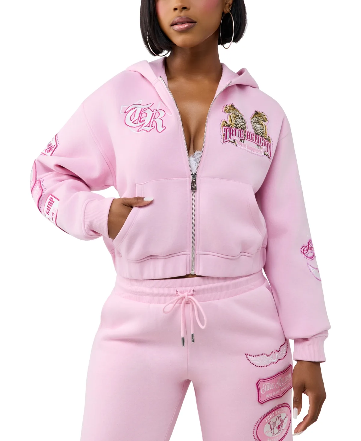 Cropped Full-Zip Graphic Hoodie by True Religion