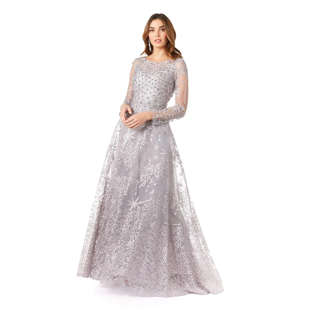 Long Sleeves Ballgown Fully Embellished - Stone