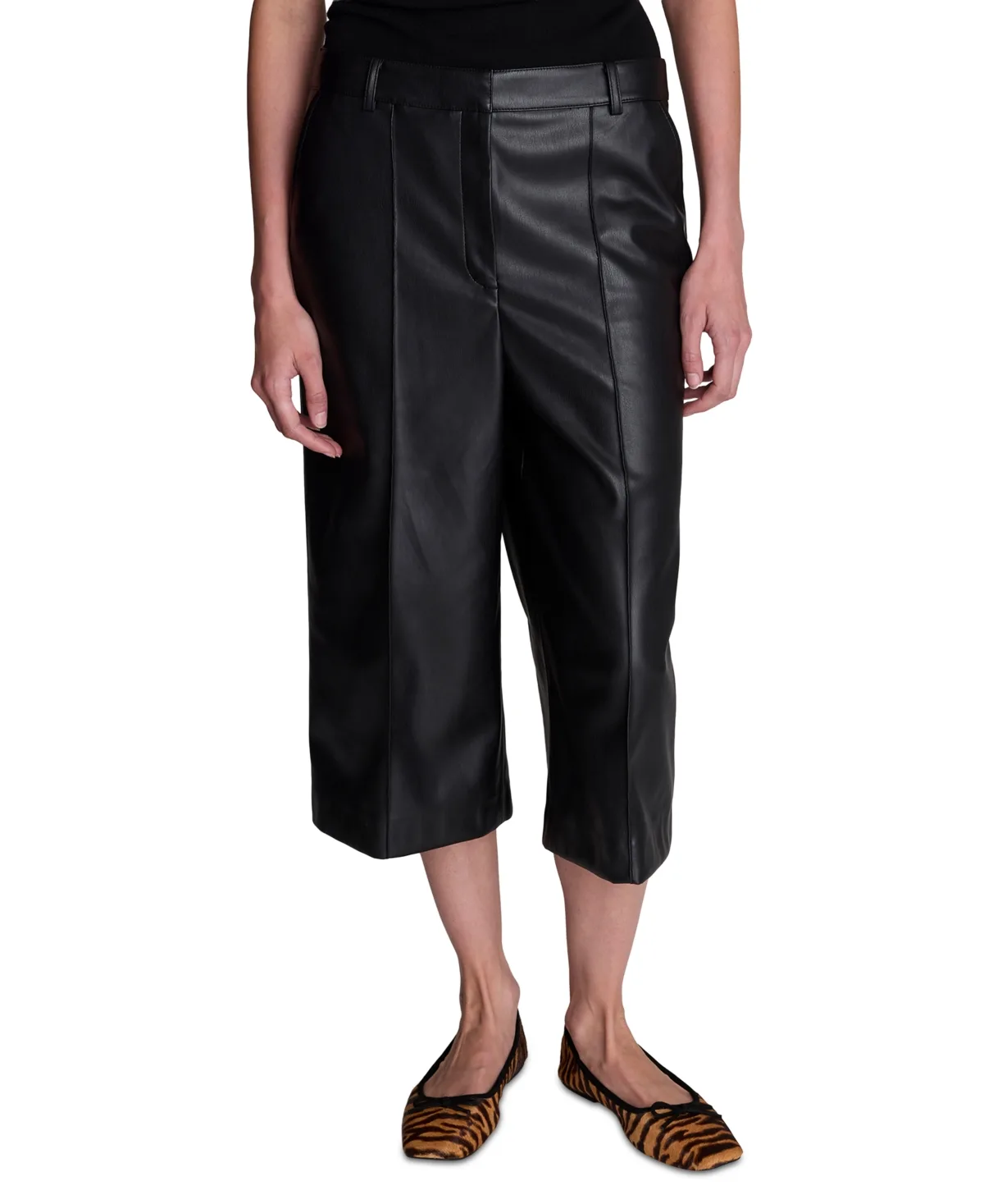 High-Waisted Faux-Leather Wide-Leg Shorts, 18 Inseam by Kenneth Cole