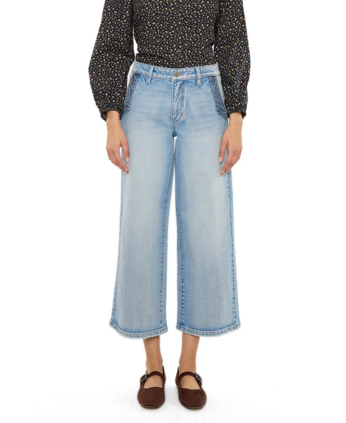Lorinne High Rise Cropped Wide Leg Jeans by Kancan