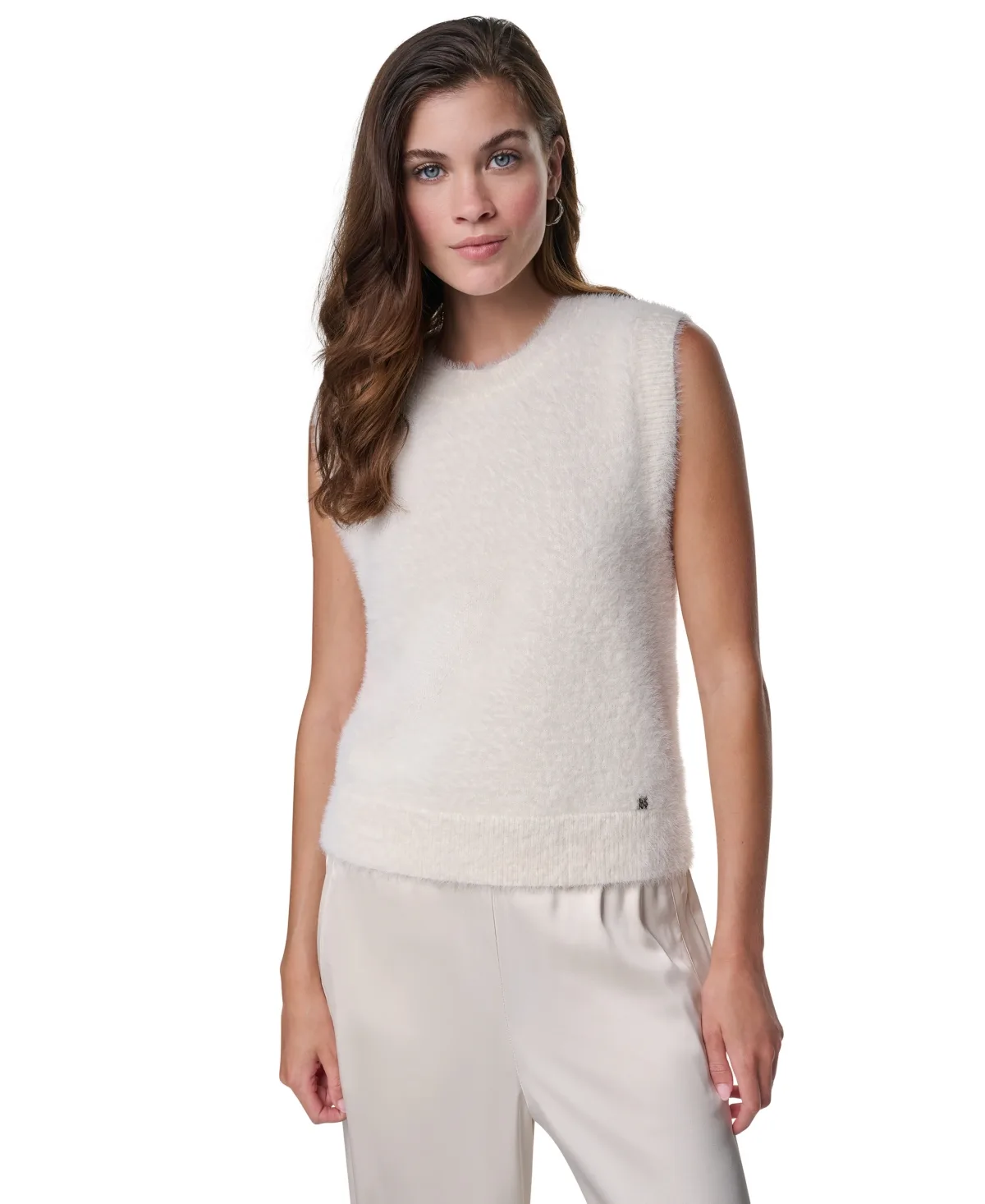 Brushed Crewneck Sleeveless Sweater Vest by DKNY