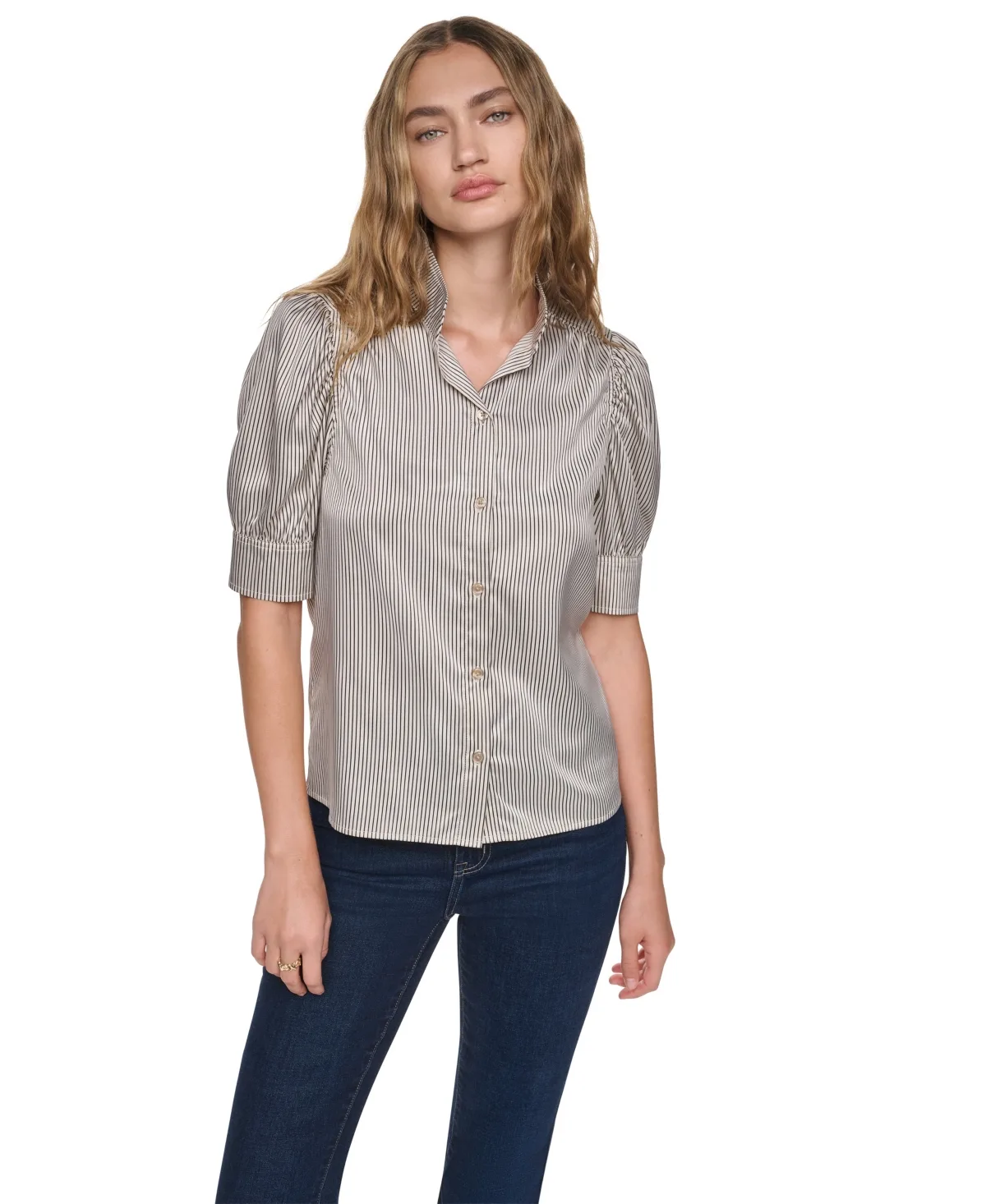 Stand Collar Puff-Sleeve Shirt by DKNY