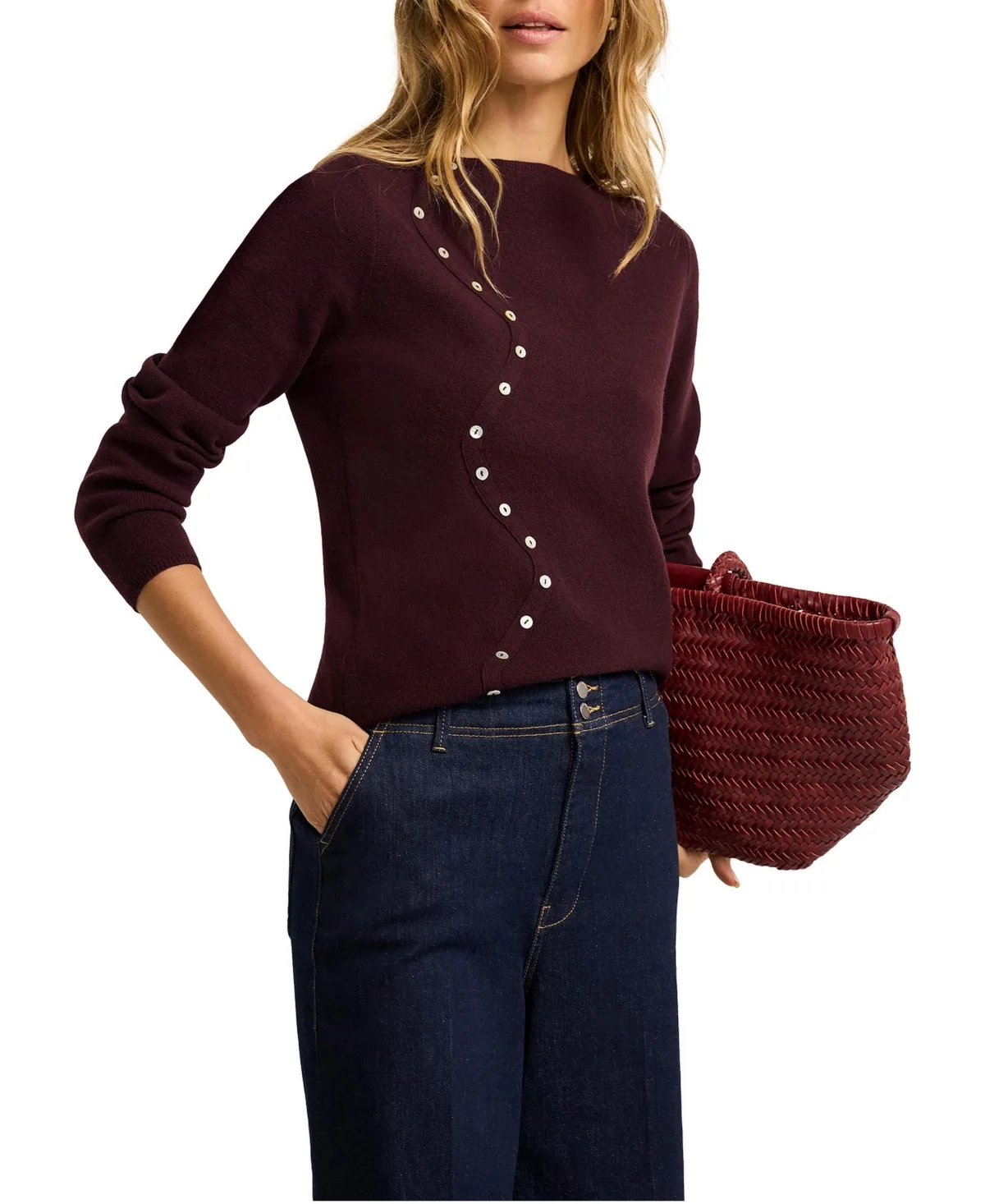 Tape Button-Front Textured Knit Sleeveless Top by Mint Velvet