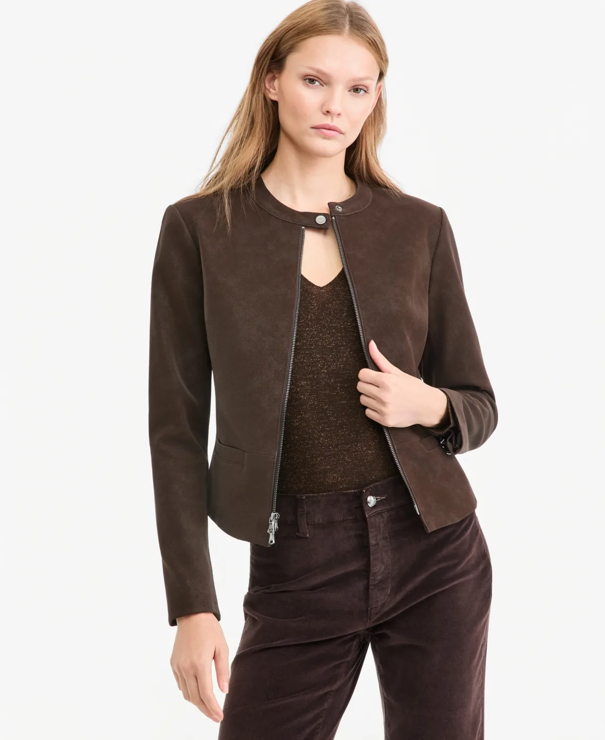 Serena Faux-Suede Short 2-Way-Zipper Jacket by Kobi Halperin