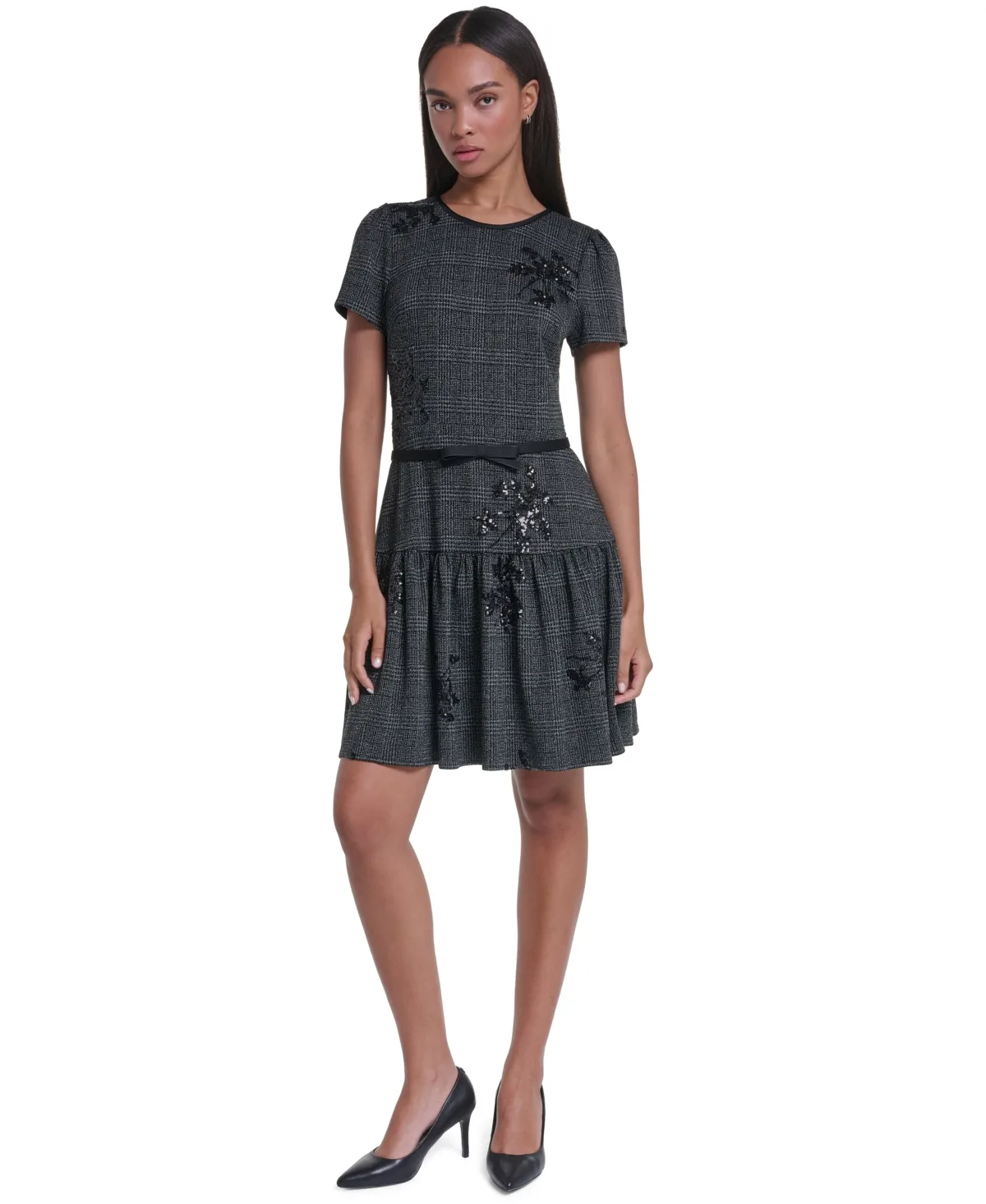 Floral Sequin A-Line Dress