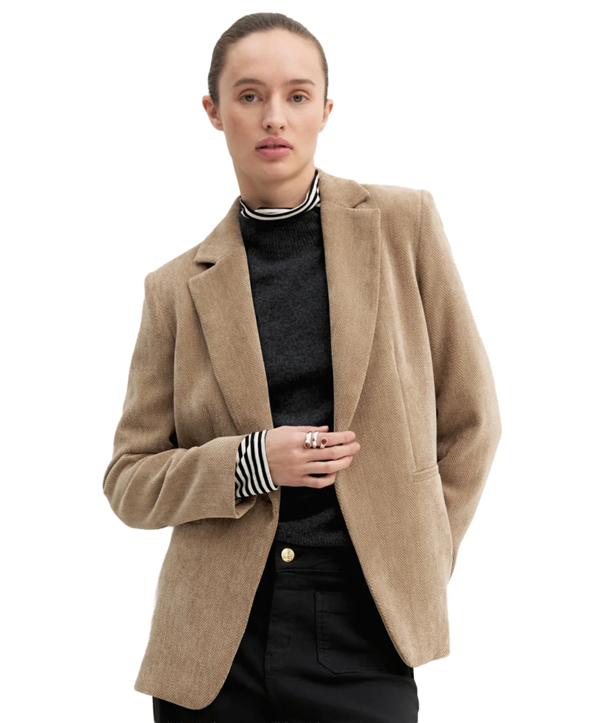 Stretch Herringbone-Patterned Boyfriend Blazer by Emme Marella