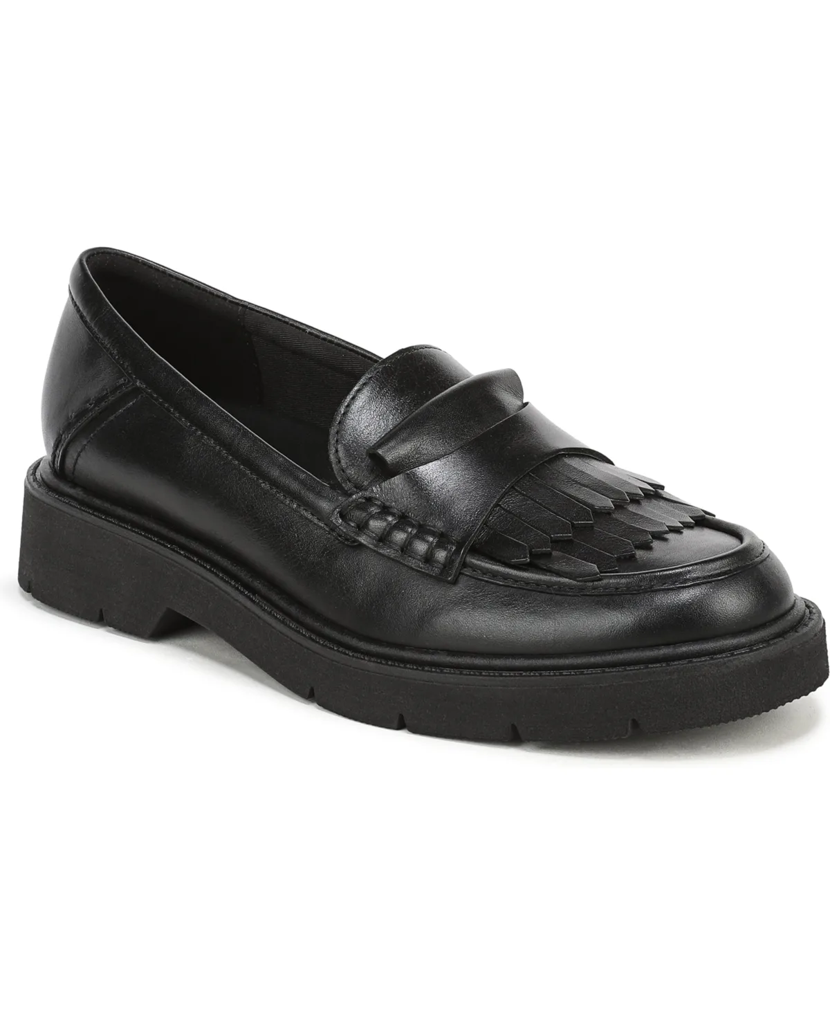 27 Edit Naturalizer Tate Lug-Sole Round Toe Loafers - Black Leather