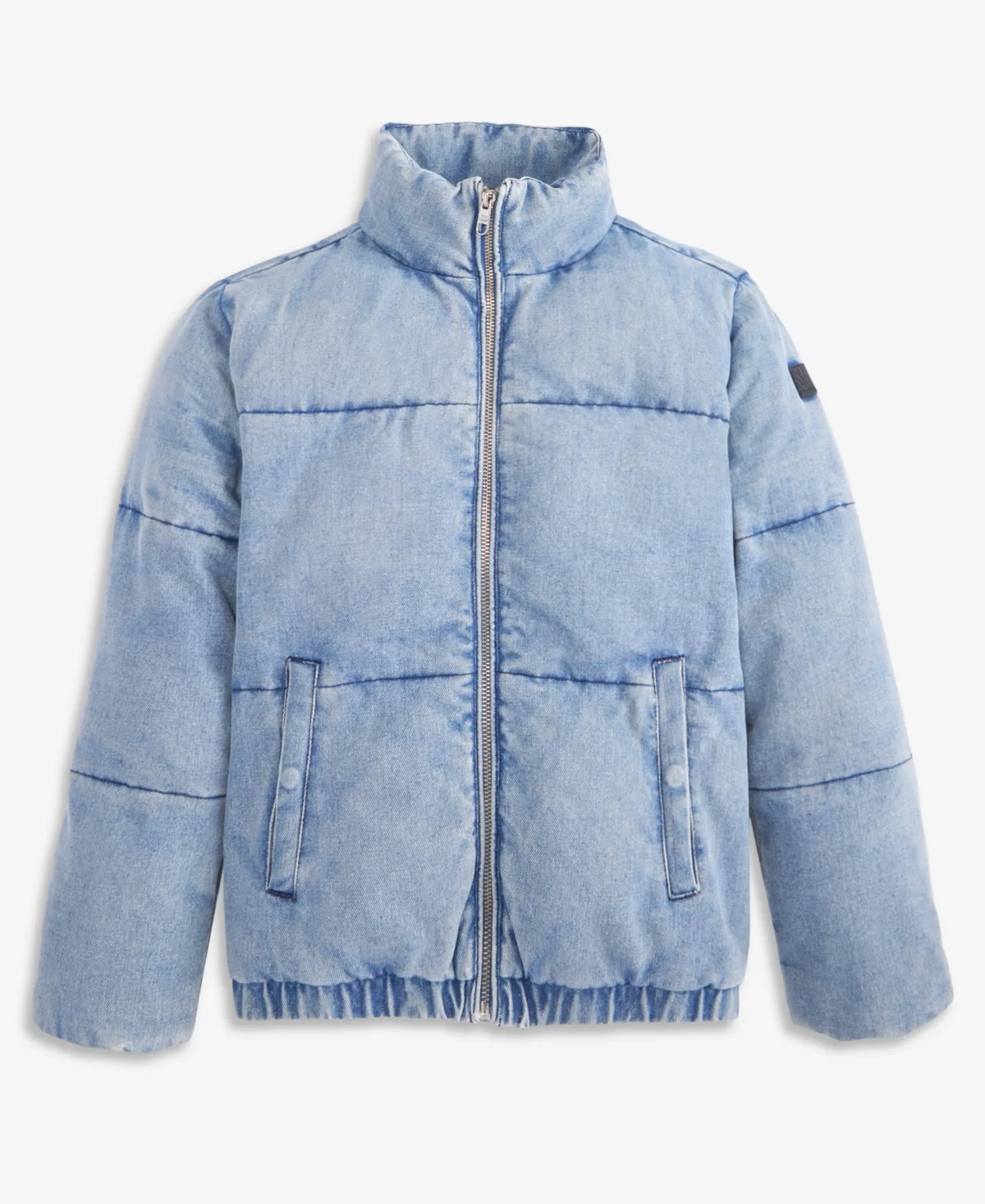 Hooded Faux Fur Water-Resistant Puffer Jacket - Denim by Steve Madden