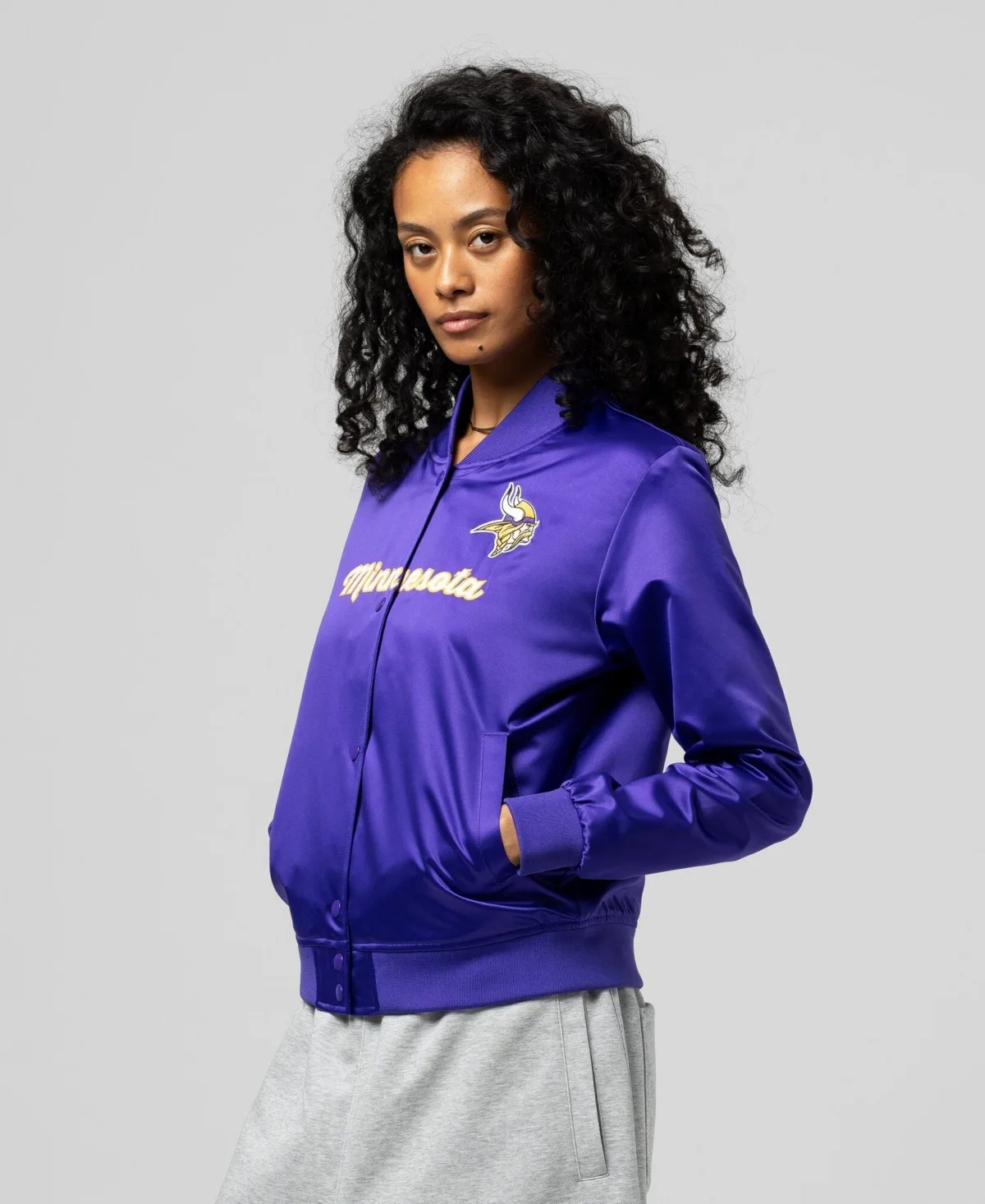 Minnesota Vikings Satin Bomber Jacket by Mitchell & Ness