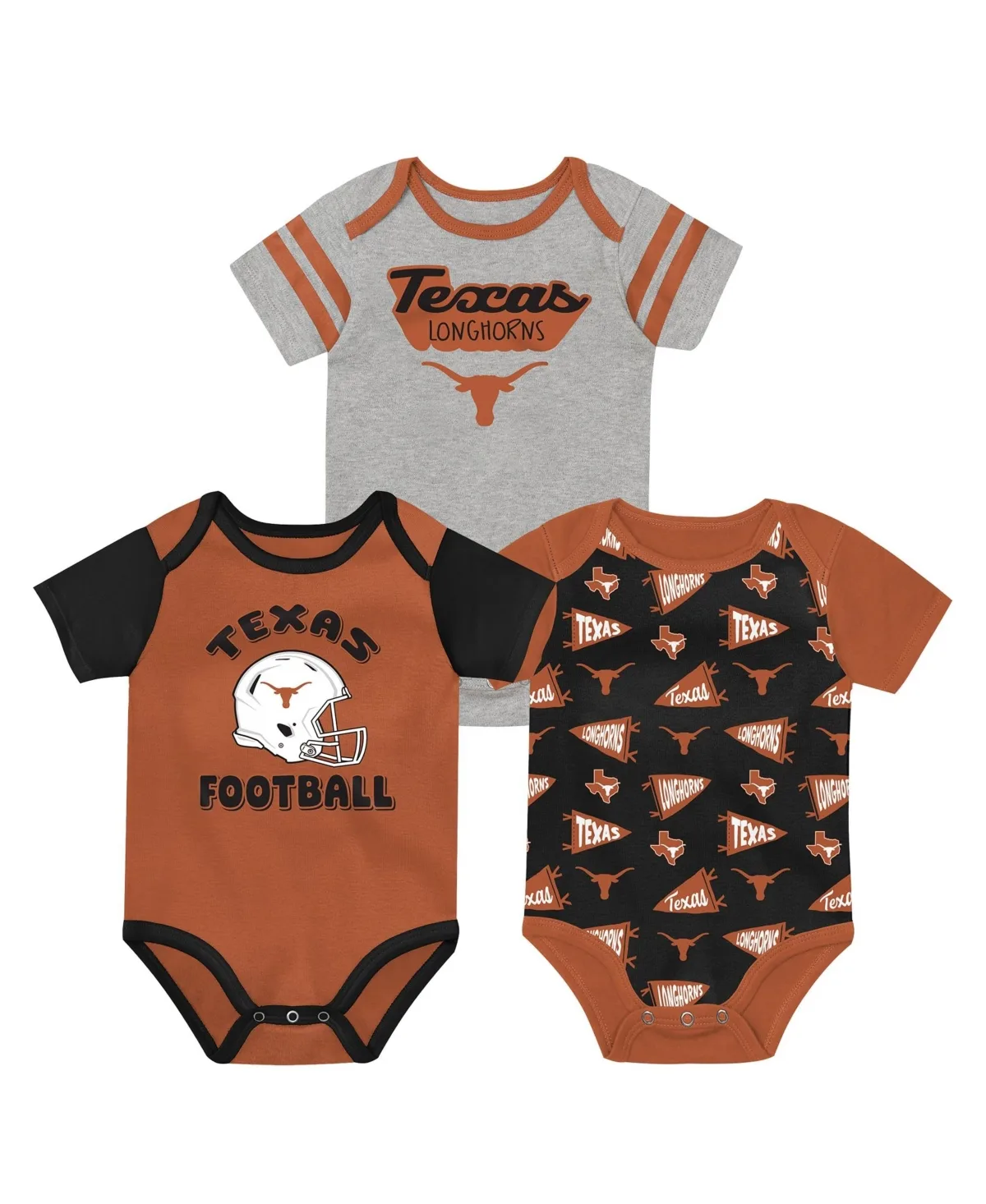 Texas Longhorns Star Player Short-Sleeve Three-Piece Bodysuit Set by Outerstuff