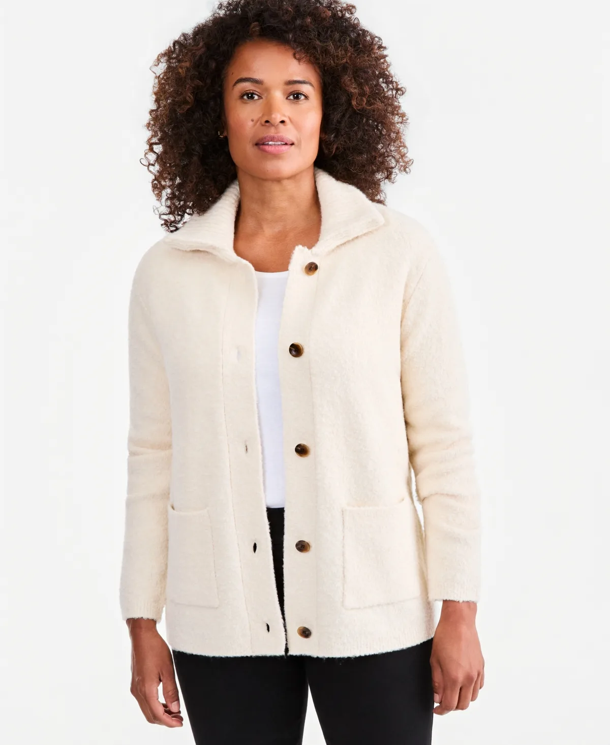 Boucle Button-Front Cardigan by Style & Co