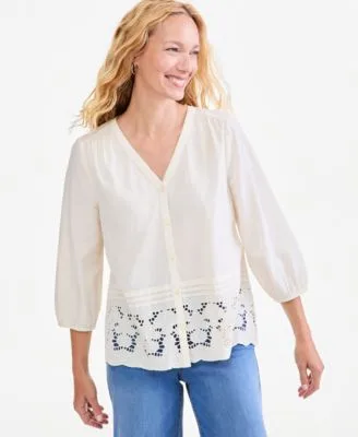 Eyelet Scalloped Hem Blouse by Style & Co