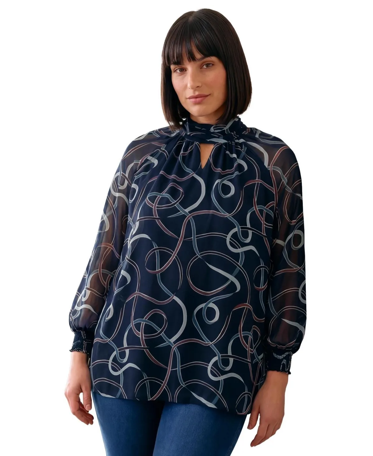 Ruched Keyhole Sheer Tunic by Avenue