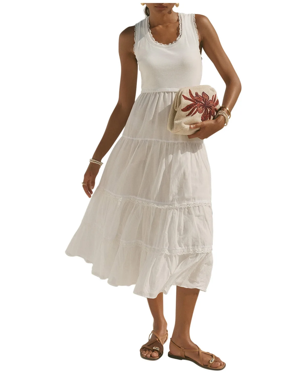 Crochet Trim Tiered Sleeveless Dress by Mint Velvet