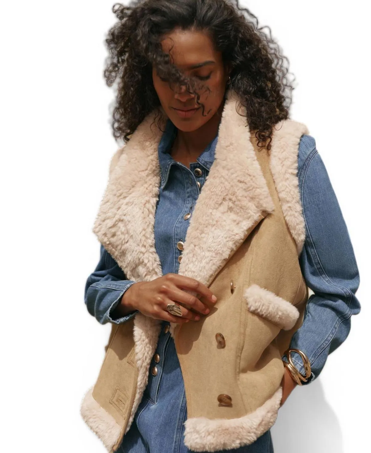Suede Faux Fur Vest by Mint Velvet