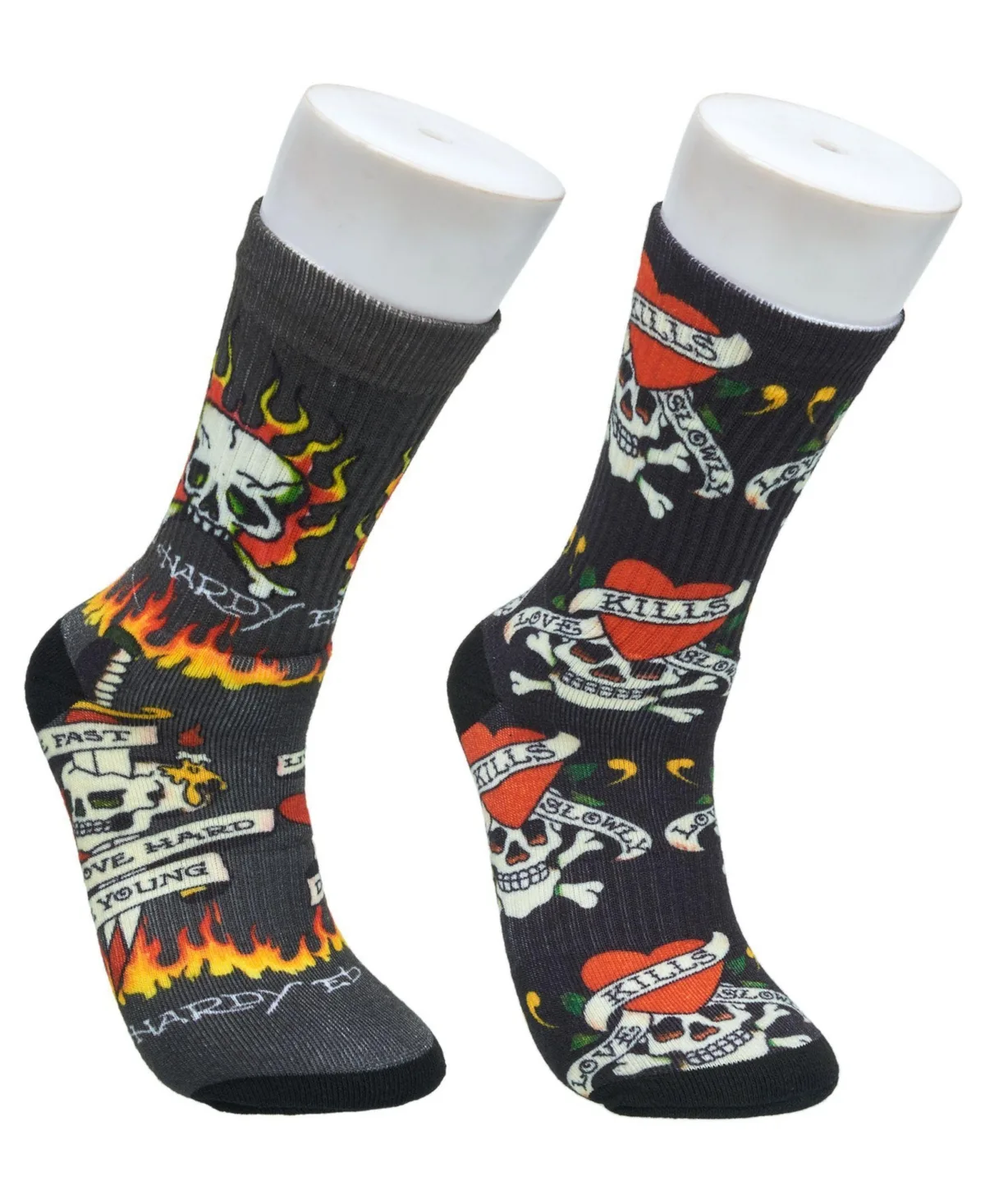 Heart Skull 360 Print Full Cushion Crew Socks, 2-Pack by Ed Hardy
