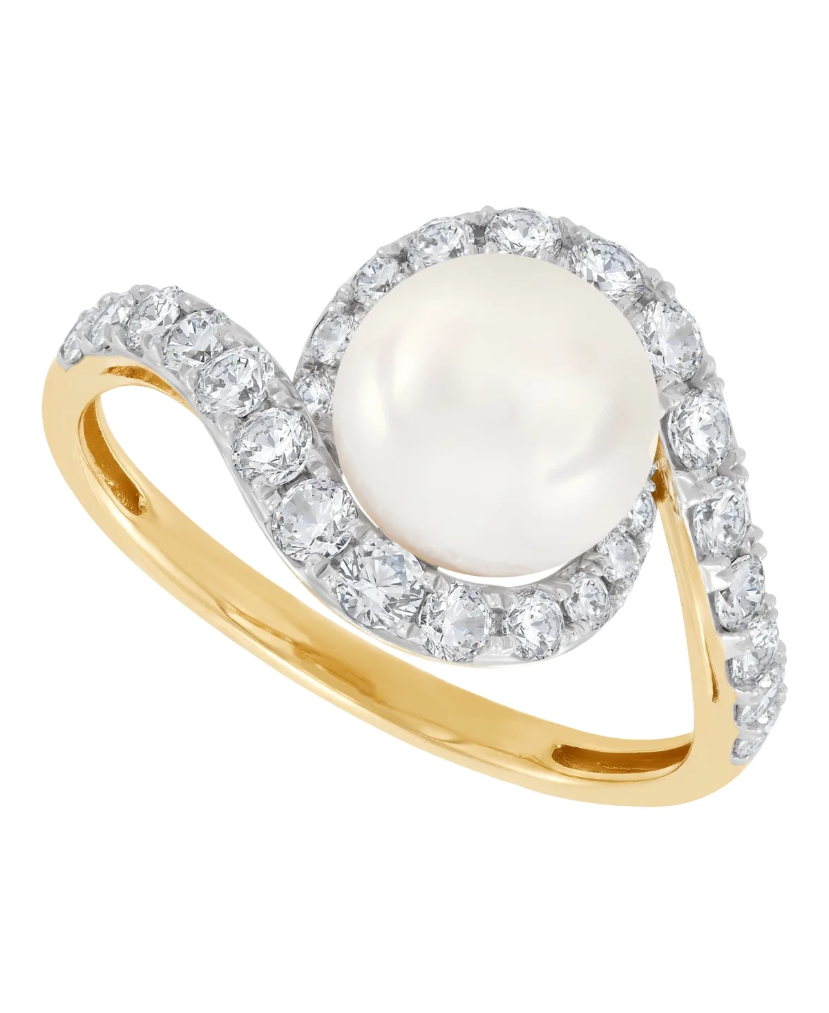 Lab-Grown Diamond and Cultured Freshwater Pearl Ring 3/4 ct. t.w. in 10K Yellow Gold by Grown with Love