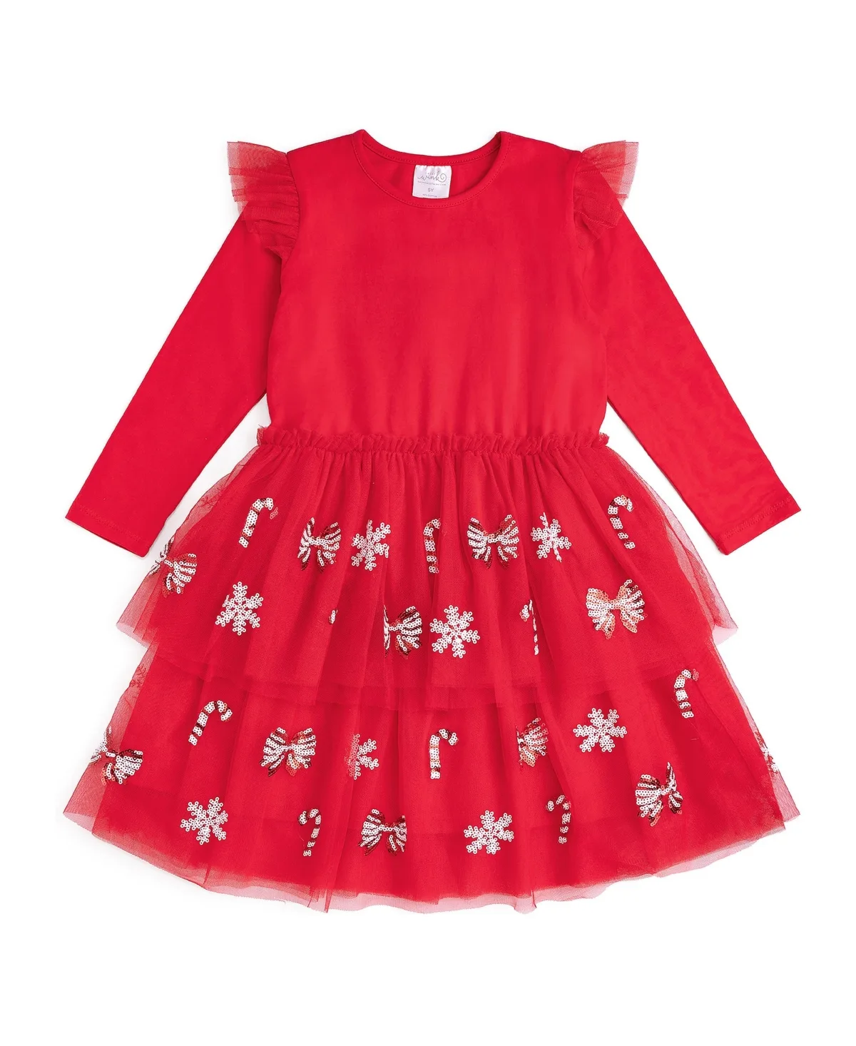 Peppermint Swirl Long-Sleeve Holiday Sequin Tutu Dress by Sweet Wink